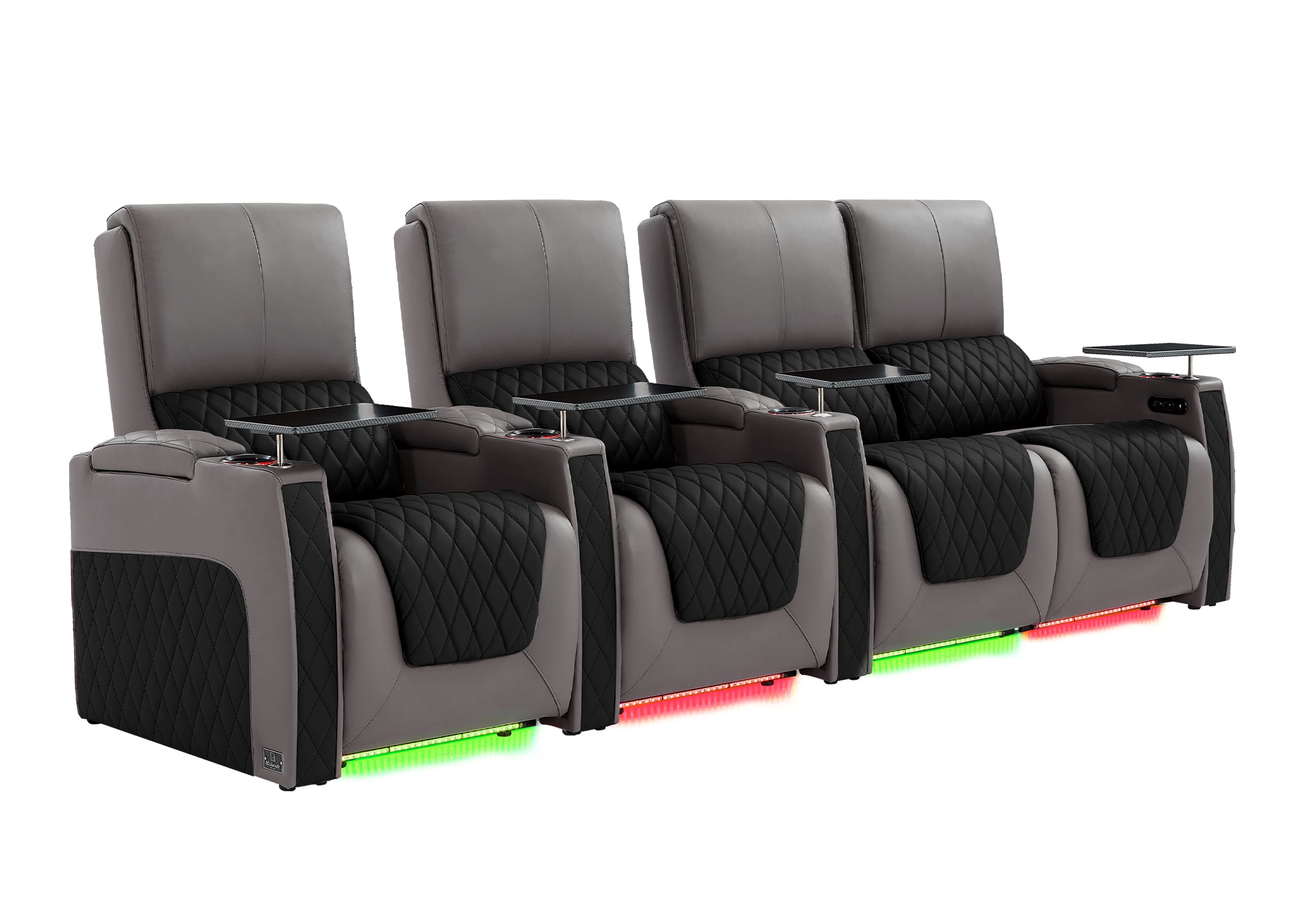 Weilianda AstroUltra Series Grey Custom Two-Tone 4 Seat Media Room Couch with Adjustable Headrest & Lighting