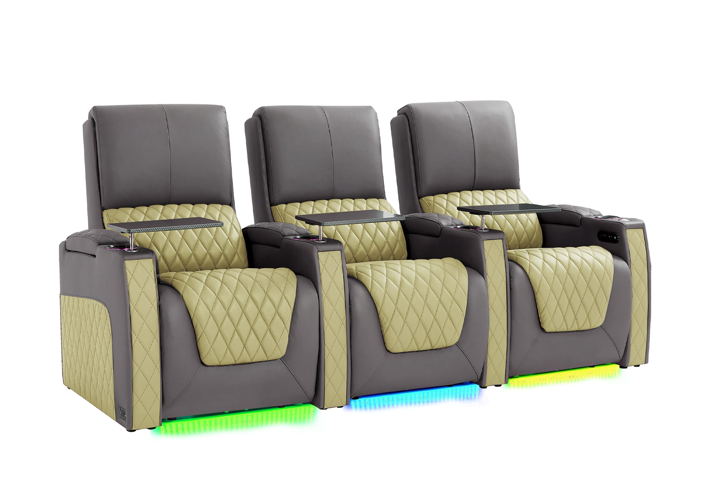 Weilianda AstroUltra Series Grey Custom Two-Tone 3-Seat Power Home Theater Recliner with Ambient Lighting
