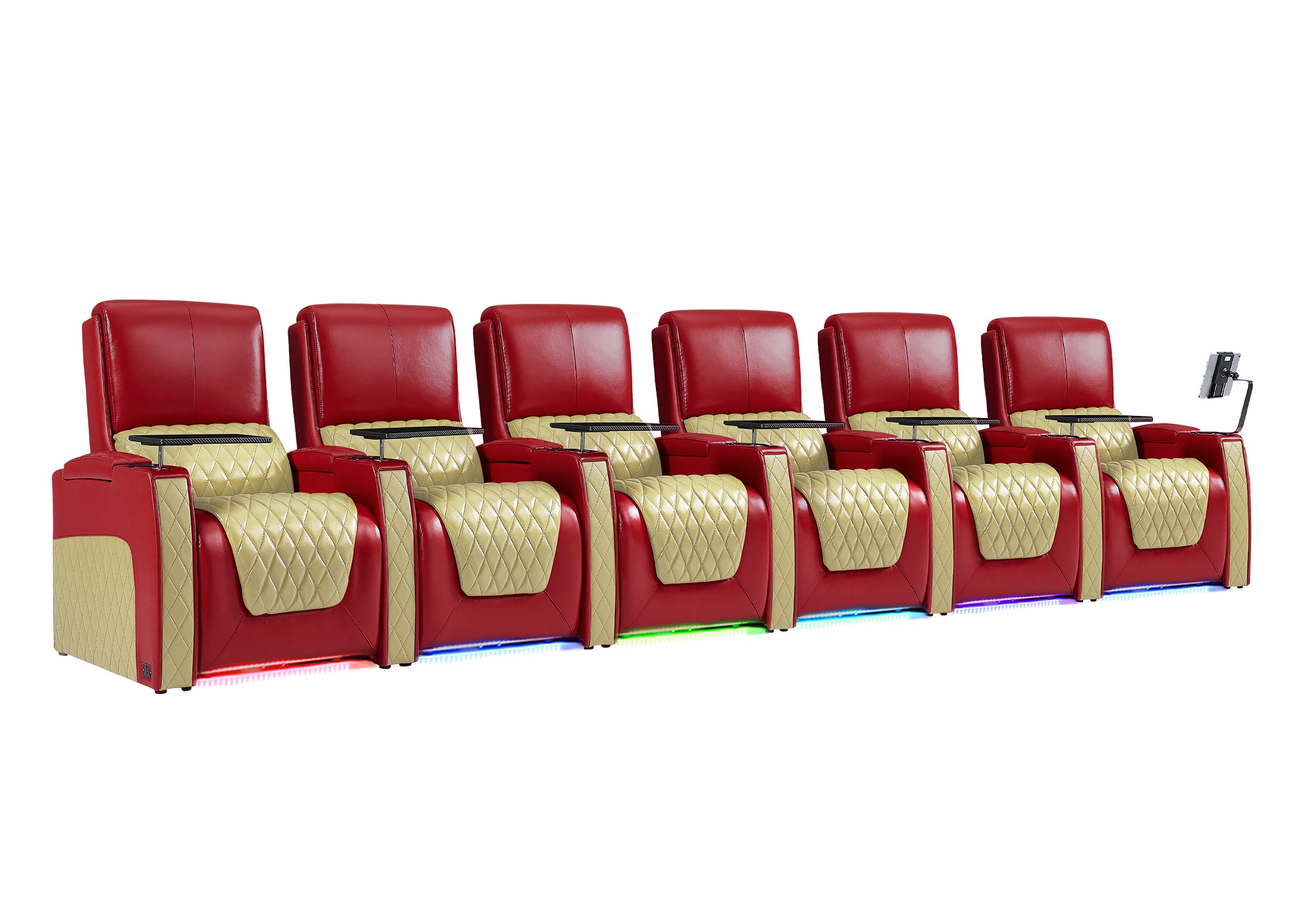 Weilianda AstroUltra Series Red Custom Dual-Tone Leather Theater Couch with RGB Lighting 6-Seat