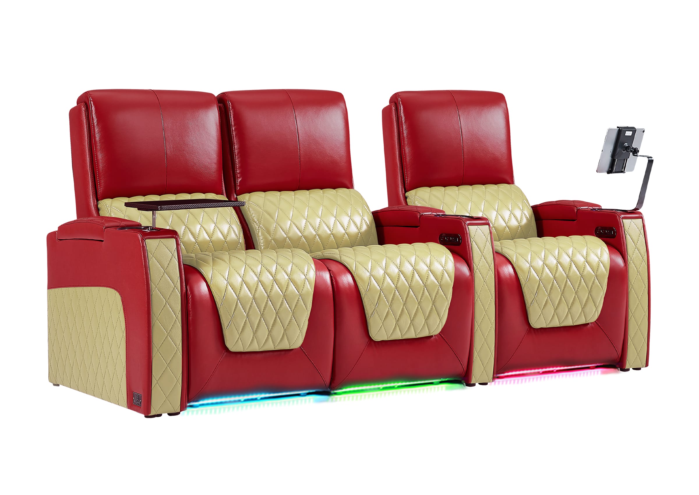 Weilianda AstroUltra Series Red Custom Two-Tone 3-Seat Movie Theater Seats with Adjustable Headrest
