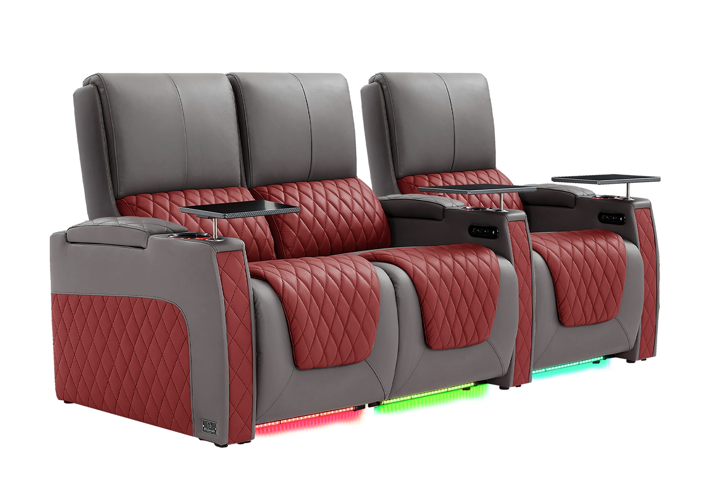 Weilianda AstroUltra Series Grey Custom Two-Tone 3-Seat Power Home Theater Recliner with Ambient Lighting