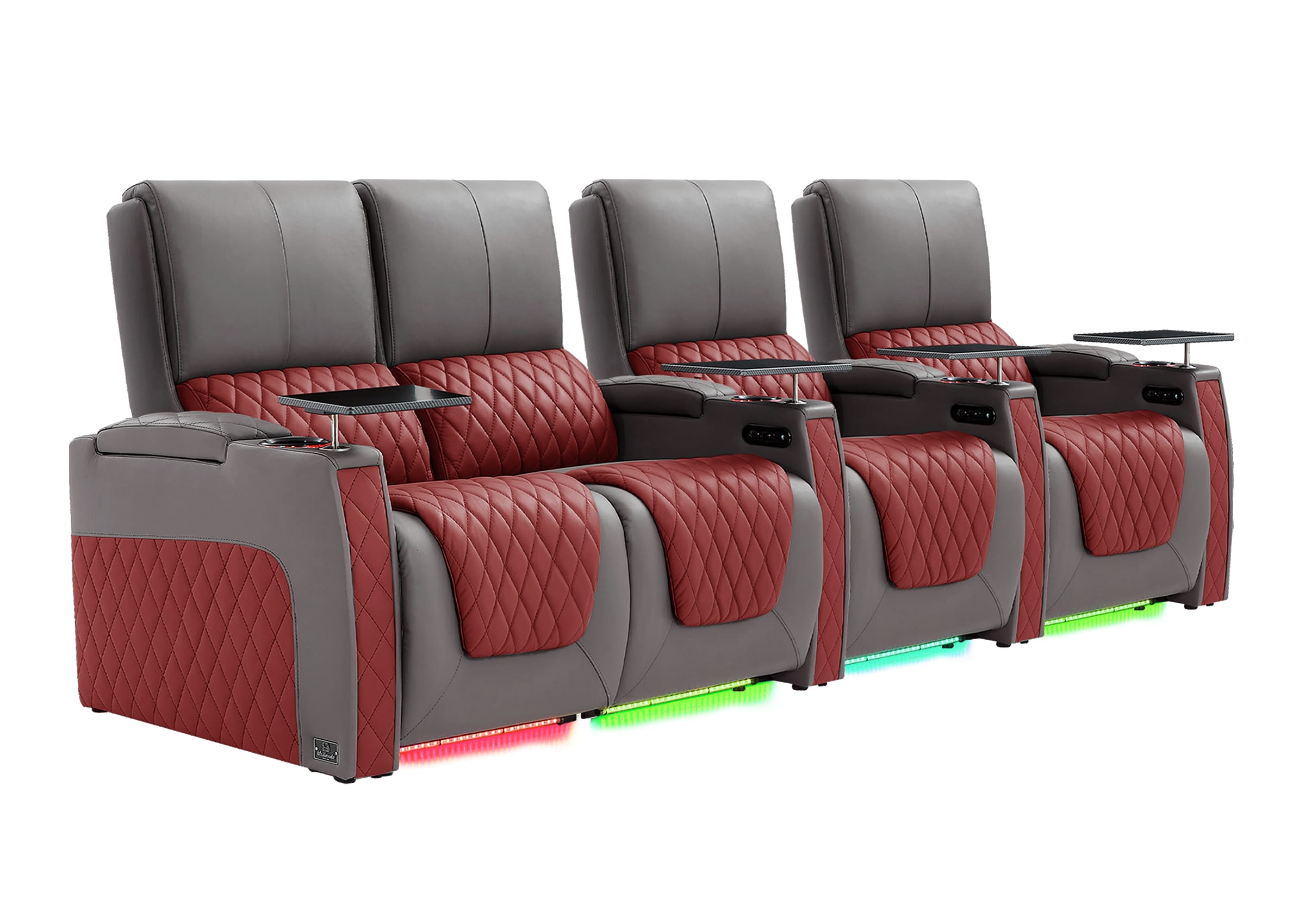 Weilianda AstroUltra Series Grey Custom Two-Tone 4 Seat Media Room Couch with Adjustable Headrest & Lighting