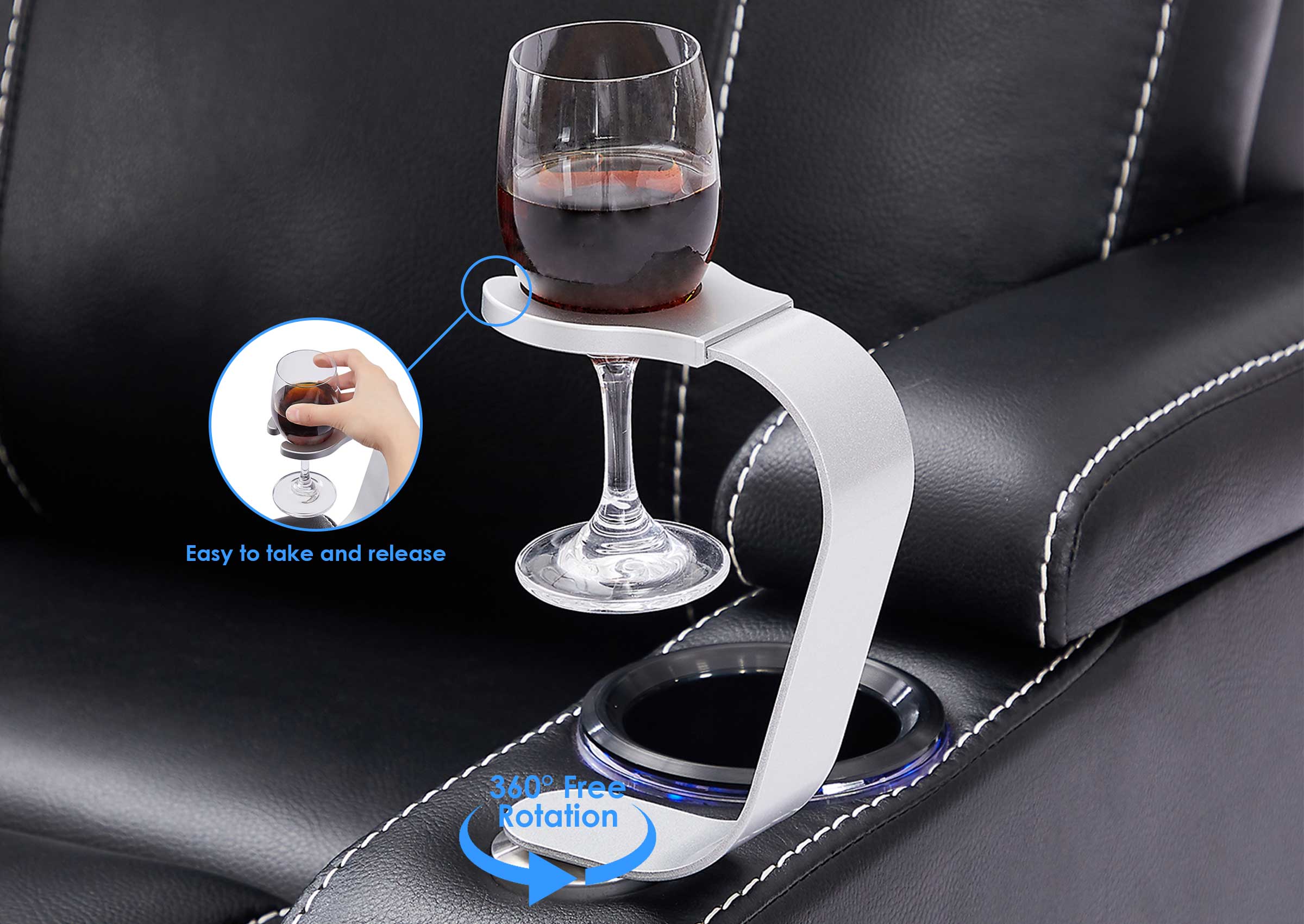 Home Theater Seating Series Swivel Wine Glass Holder Sofa Accessories Silver