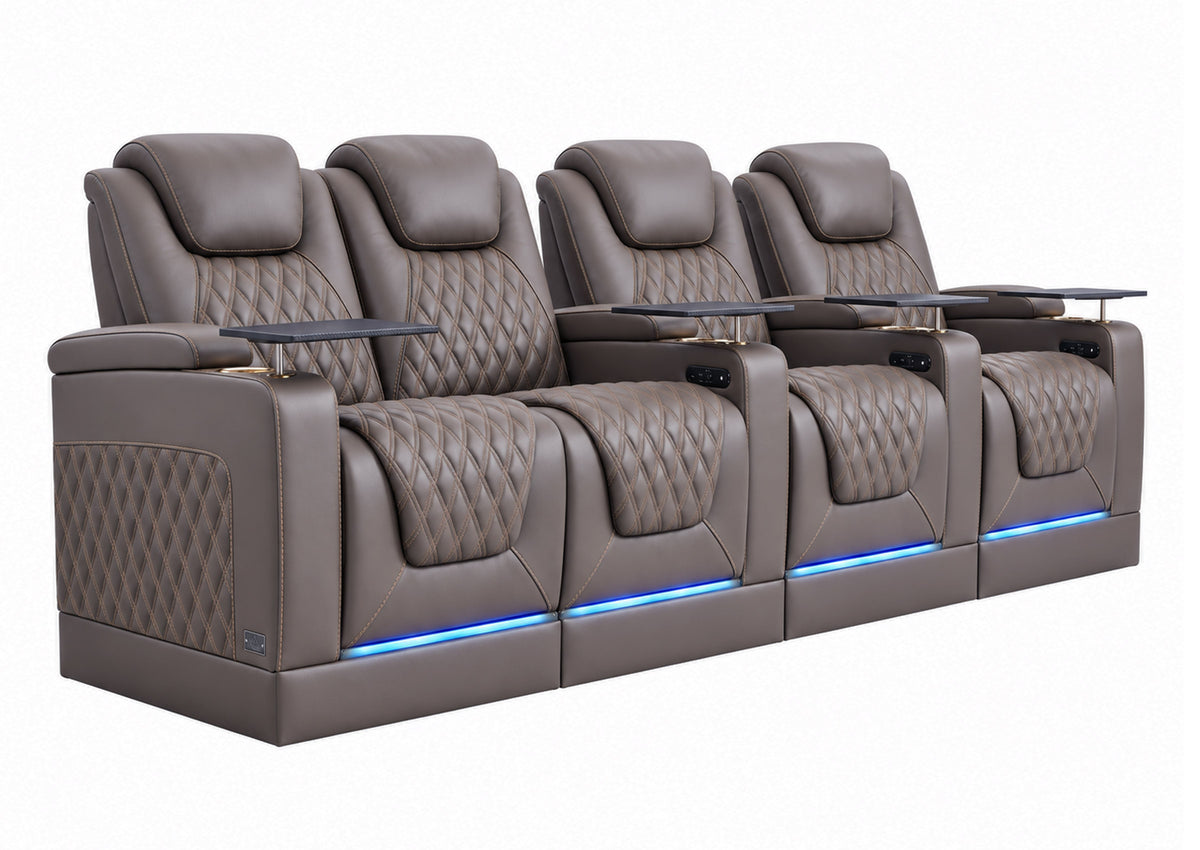 Weilianda Chic Riser Series 4-Seat Top-Grain Leather Recliner | USB Charging & 7 Color Lighting