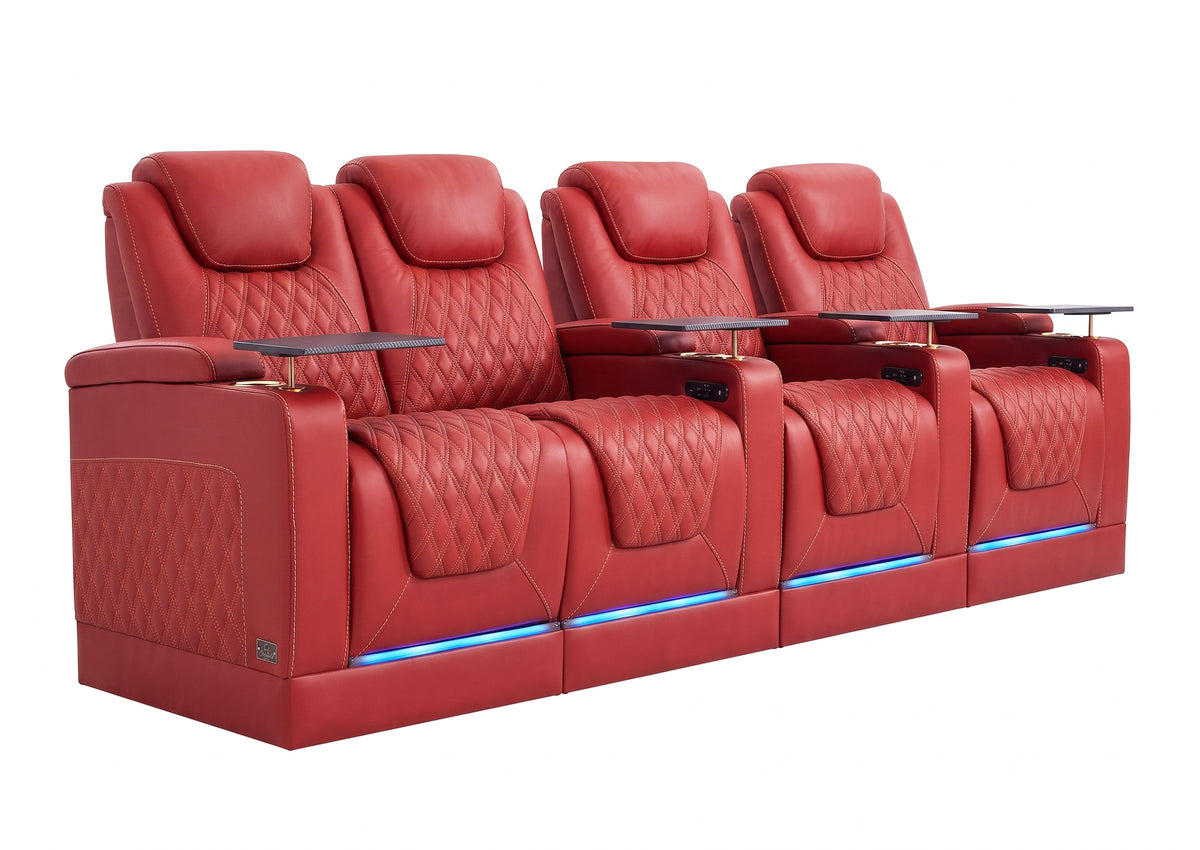 Weilianda Chic Riser Series 4-Seat Top-Grain Leather Recliner | USB Charging & 7 Color Lighting