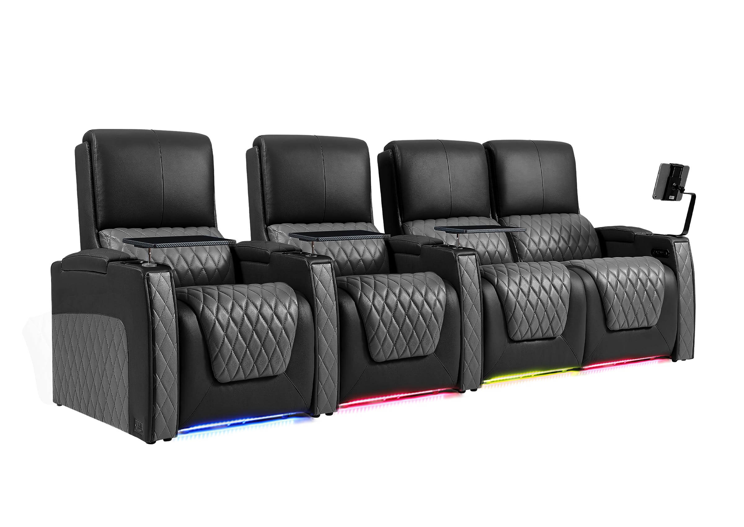 Weilianda AstroUltra Series Black Custom Two-Tone Movie Theater Chairs with Ambient Lighting & USB Ports 4-Seater
