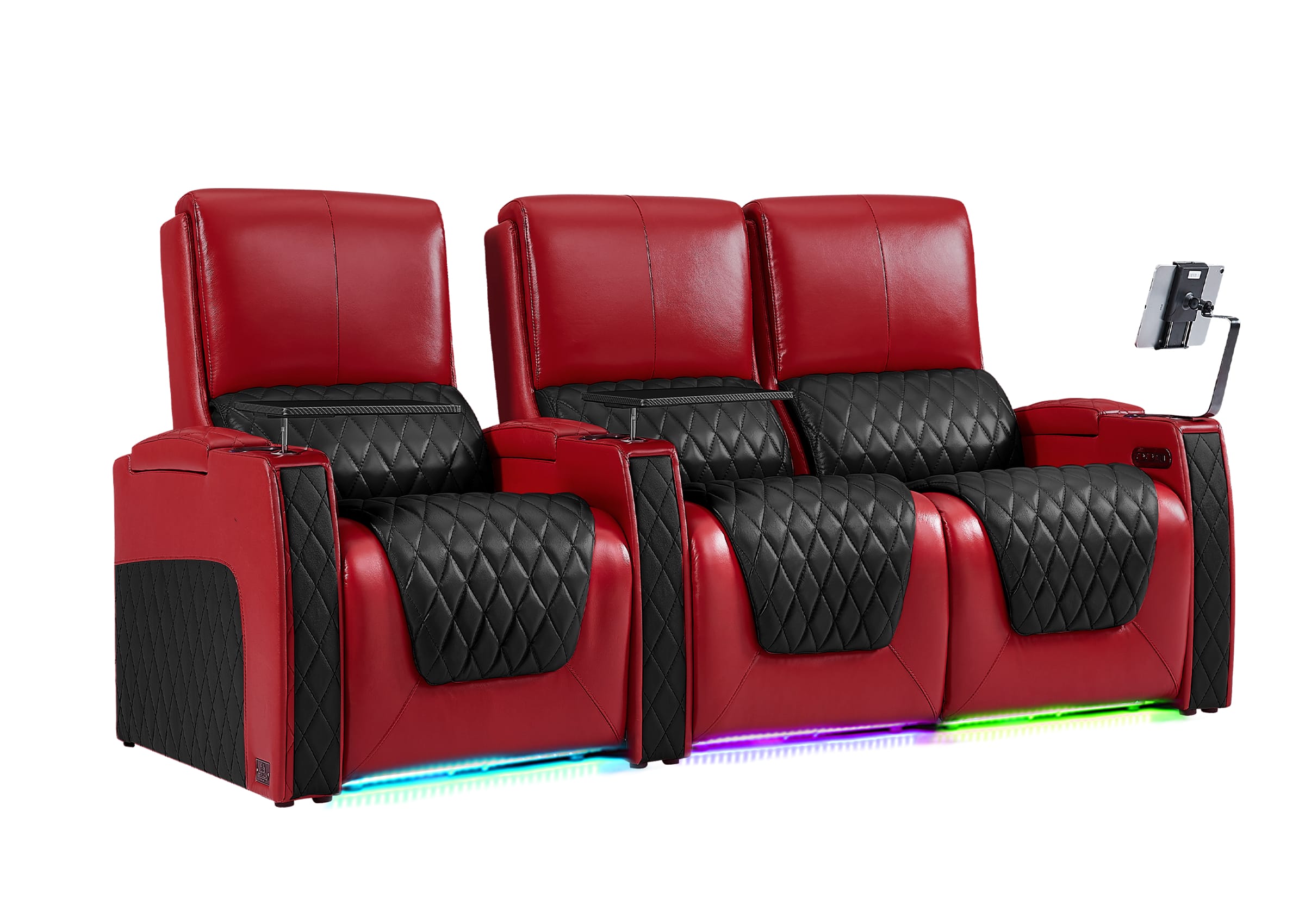 Weilianda AstroUltra Series Red Custom Two-Tone 3-Seat Movie Theater Seats with Adjustable Headrest