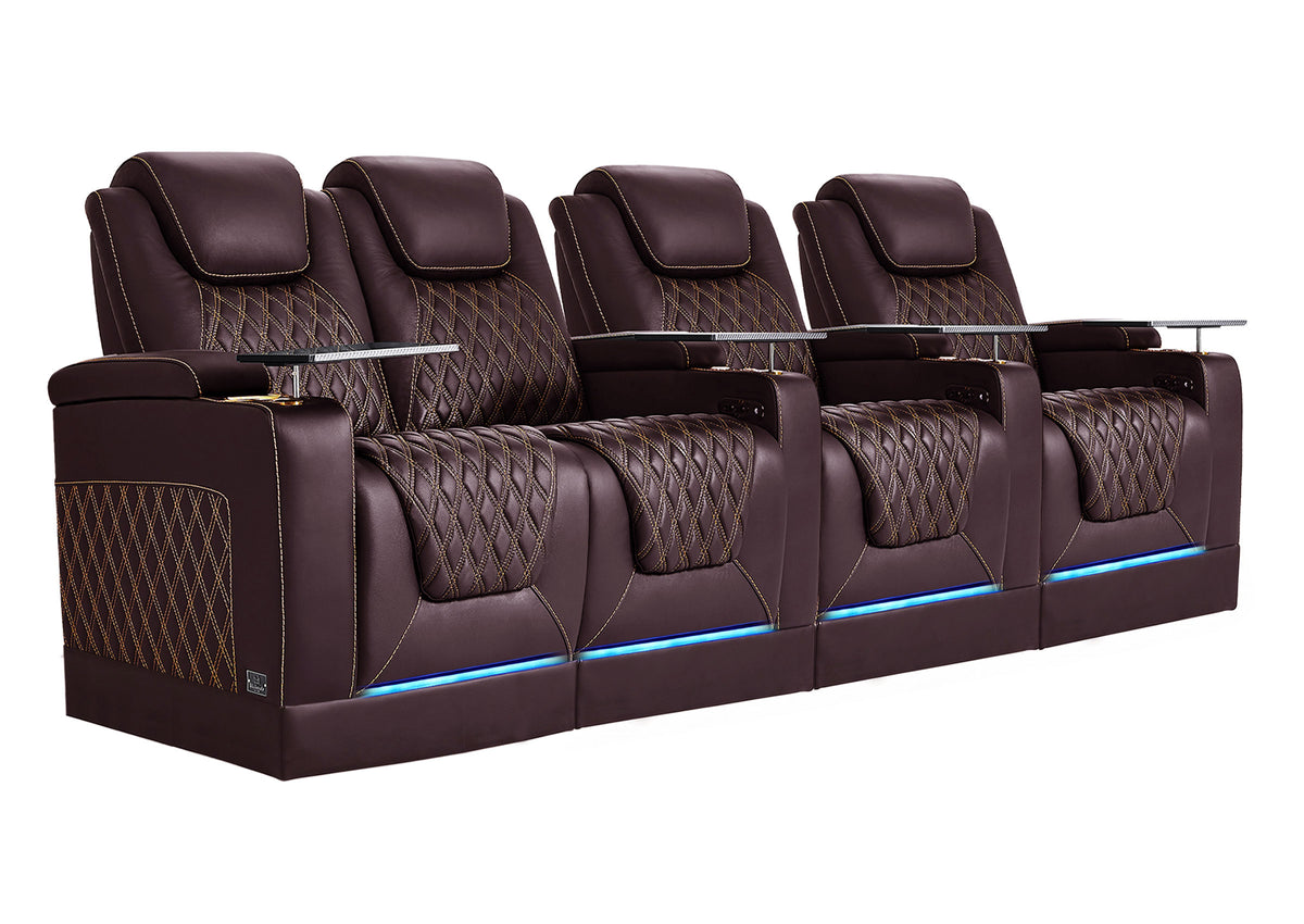 Weilianda Chic Riser Series 4-Seat Top-Grain Leather Recliner | USB Charging & 7 Color Lighting