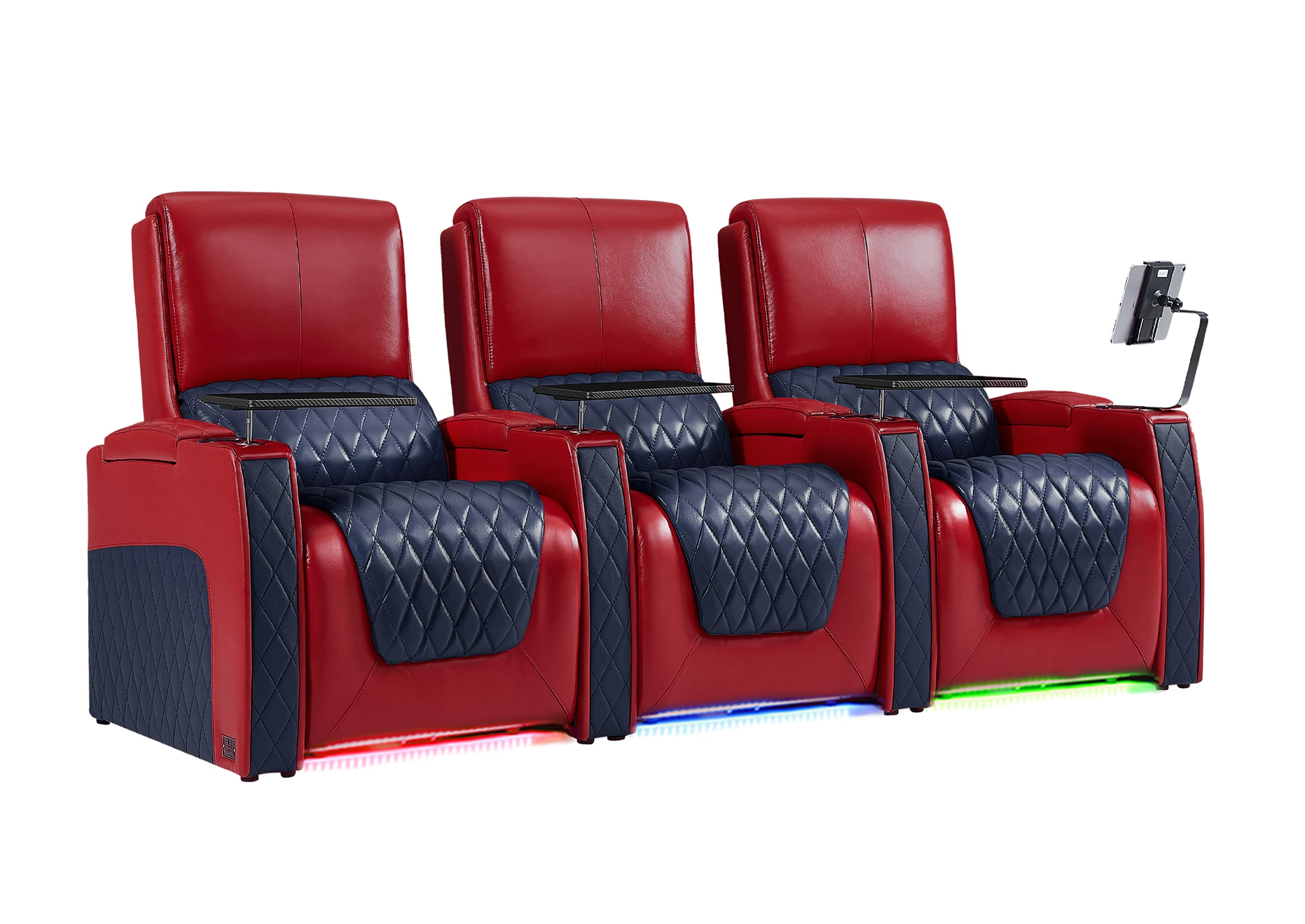Weilianda AstroUltra Series Red Custom Two-Tone 3-Seat Movie Theater Seats with Adjustable Headrest