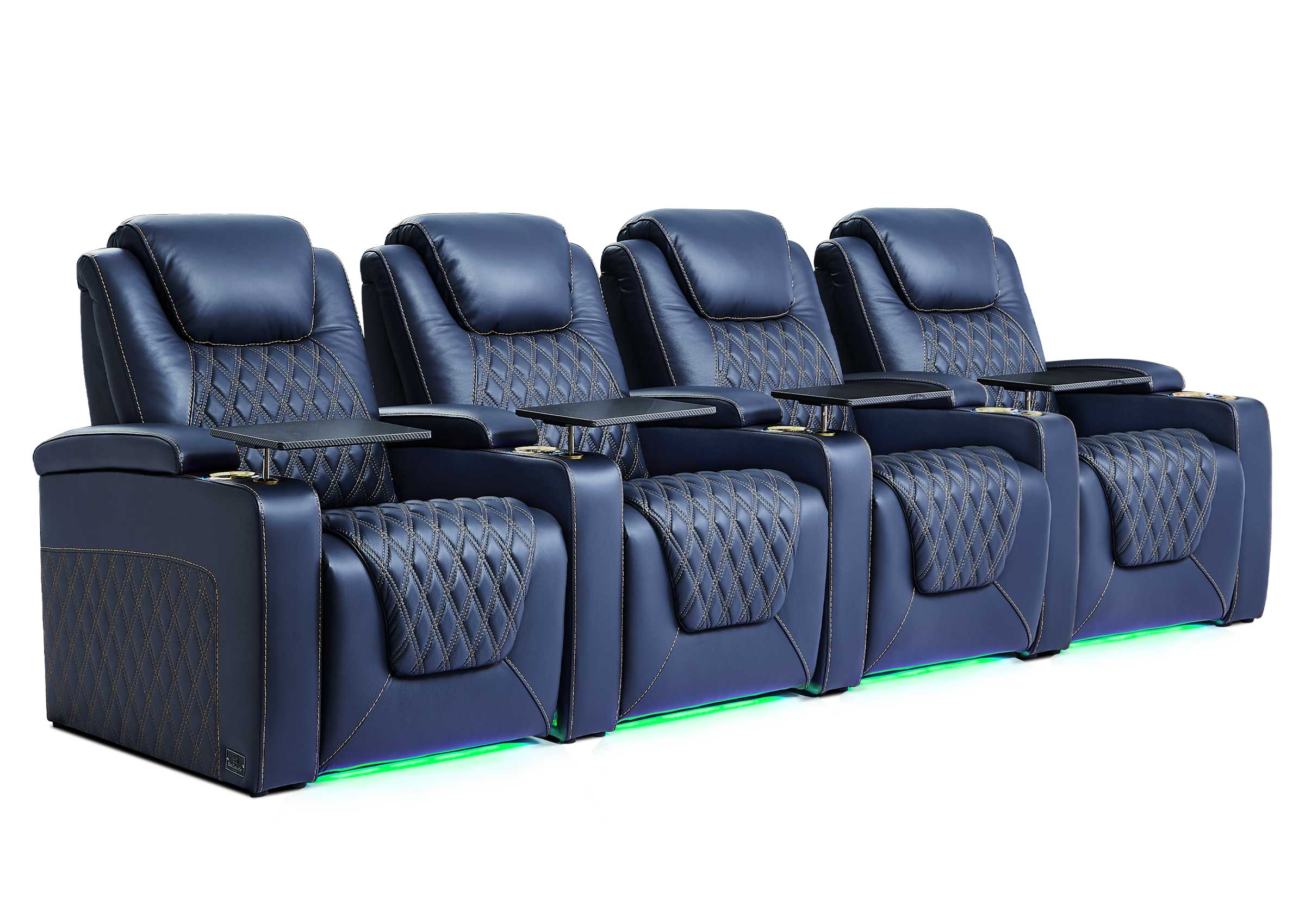 CLOSEOUT! 4-Seat Home Cinema Recliner Sofa Outlet | Premium Theater Seating with 7-Color LED Ambient Lighting – Blue