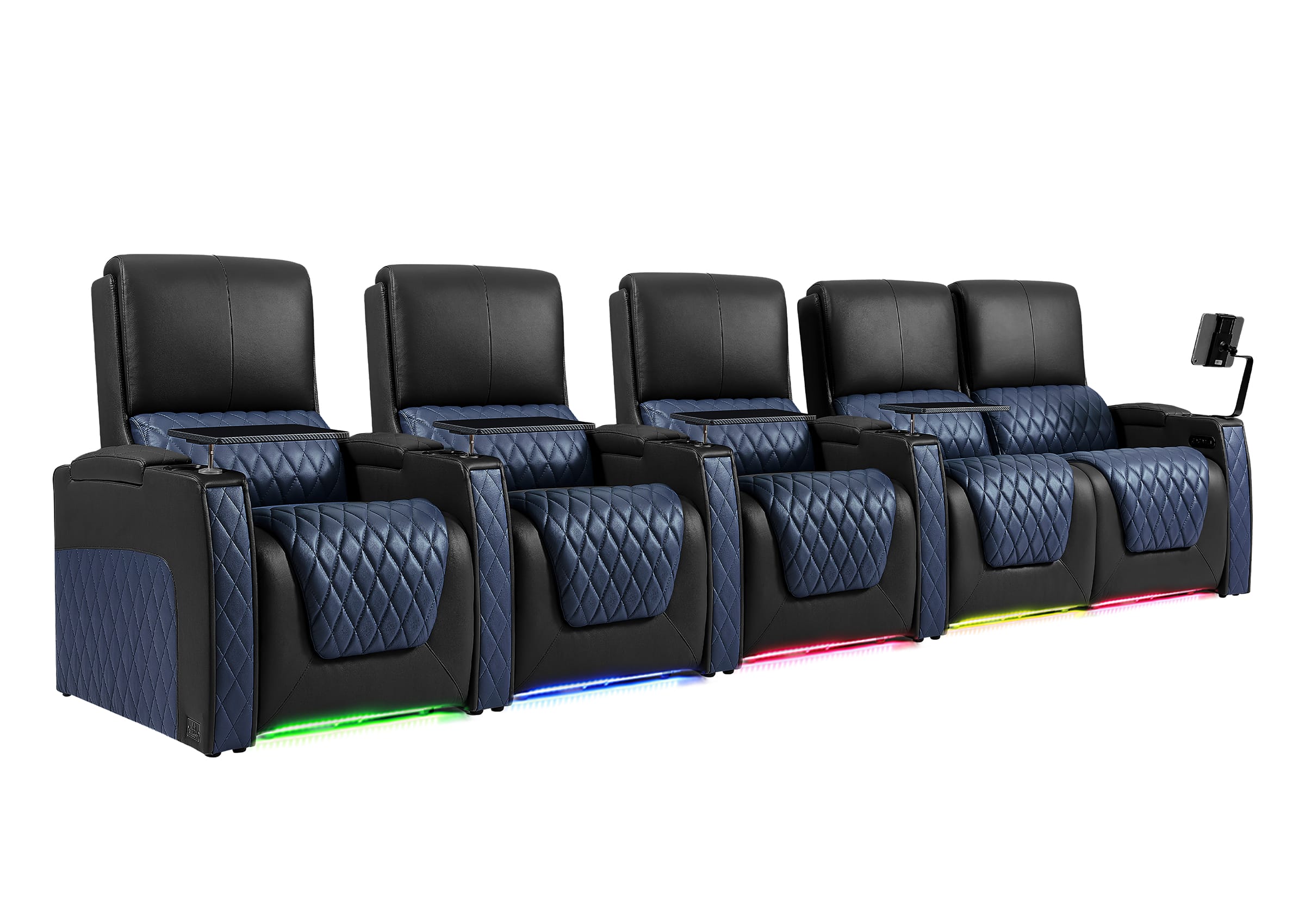 Weilianda AstroUltra Series Black Custom Two-Tone 5-Seat Power Home Theater Sofa with Zero Gravity & Adjustable Headrest