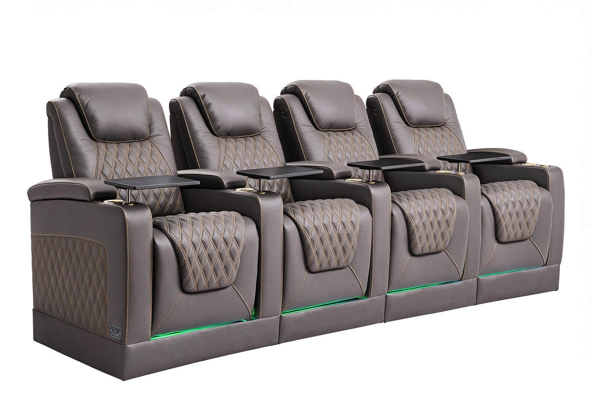 Weilianda Chic Riser Series 4-Seat Top-Grain Leather Recliner | USB Charging & 7 Color Lighting
