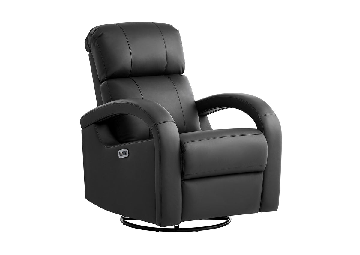 Elegant Black Leather Recliner - Swivel & Rock Features