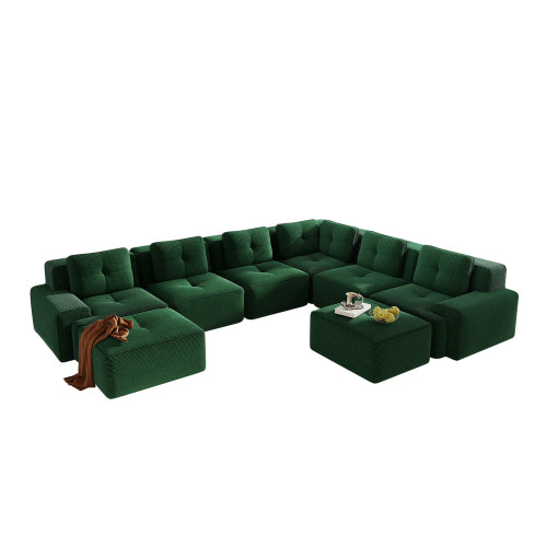 Oversized 6-Seater V-Shaped Corduroy Sectional with Dual Movable Ottomans