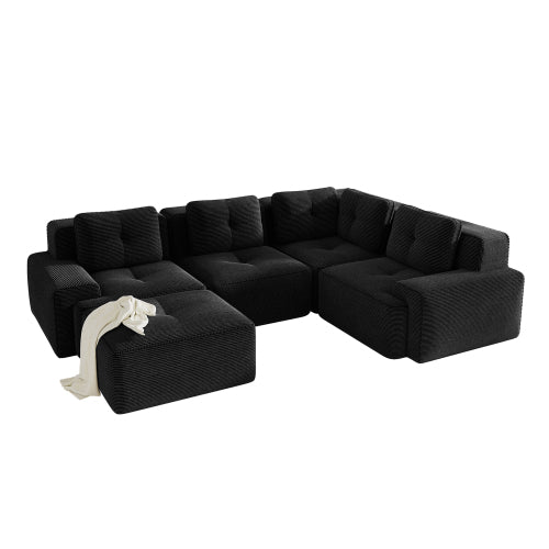 Oversized 6-Seater V-Shaped Corduroy Sectional with Dual Movable Ottomans