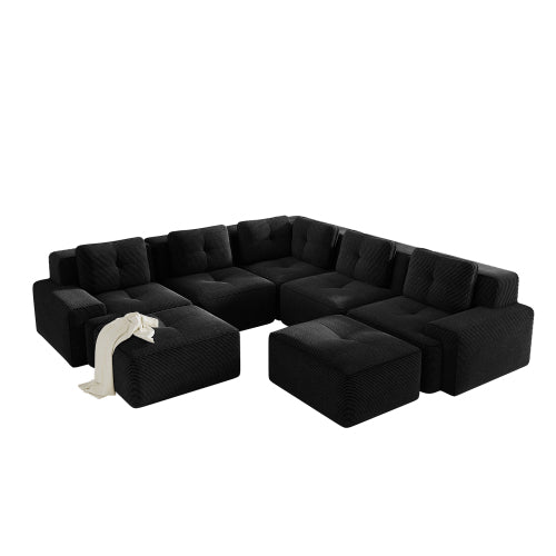 Oversized 6-Seater V-Shaped Corduroy Sectional with Dual Movable Ottomans