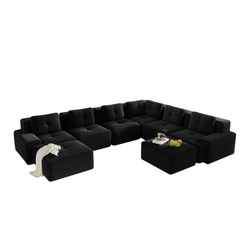 Oversized 6-Seater V-Shaped Corduroy Sectional with Dual Movable Ottomans