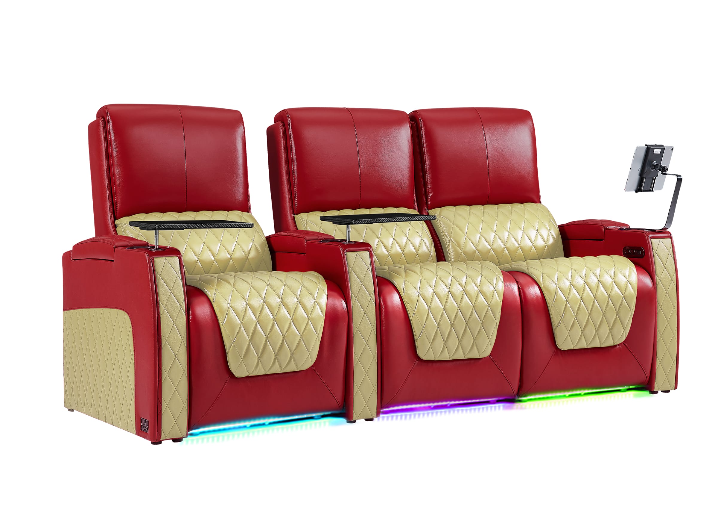 Weilianda AstroUltra Series Red Custom Two-Tone 3-Seat Movie Theater Seats with Adjustable Headrest