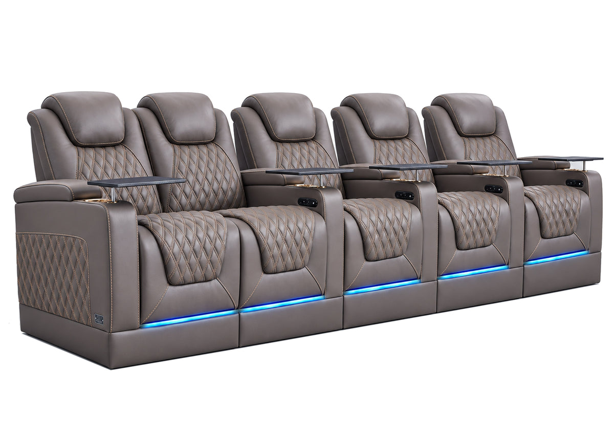 Weilianda Chic Riser Series 5-Seat Movie Theater Seating | Genuine Leather Sofa