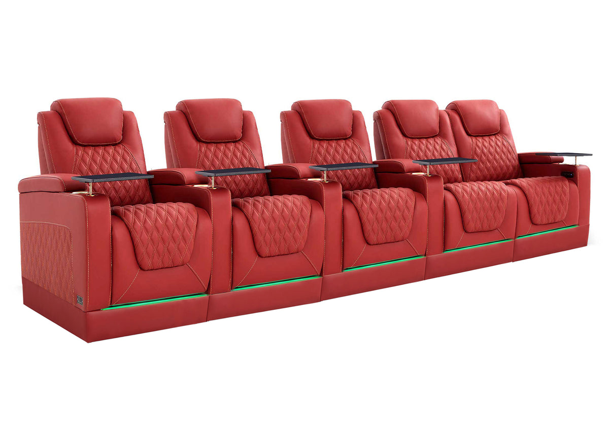 Weilianda Chic Riser Series 5-Seat Movie Theater Seating | Genuine Leather Sofa