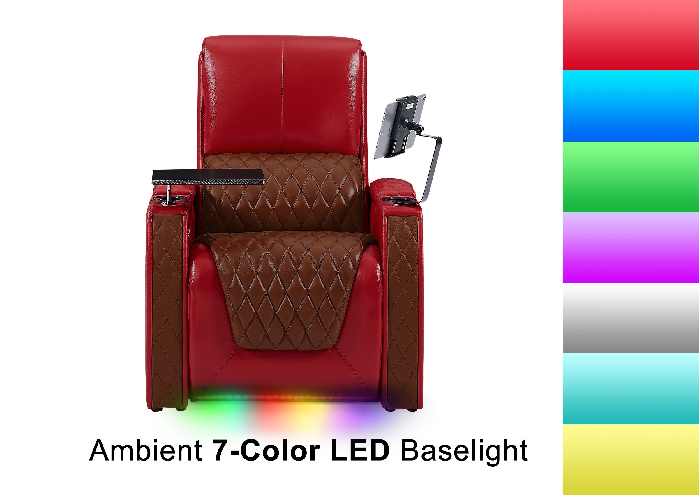 Weilianda AstroUltra Series Red Custom Dual-Tone Home Theater Loveseat Recliner with 7-Color LED Lighting