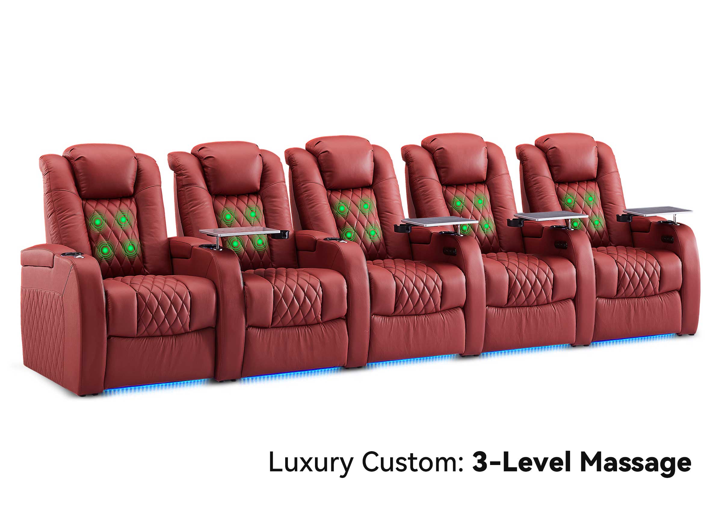 Weilianda Luxury Custom Massage 5-Seater Home Theater Recliners | 3-Level Massage, Top-Grain Leather, Zero Gravity & LED Ambient Lighting