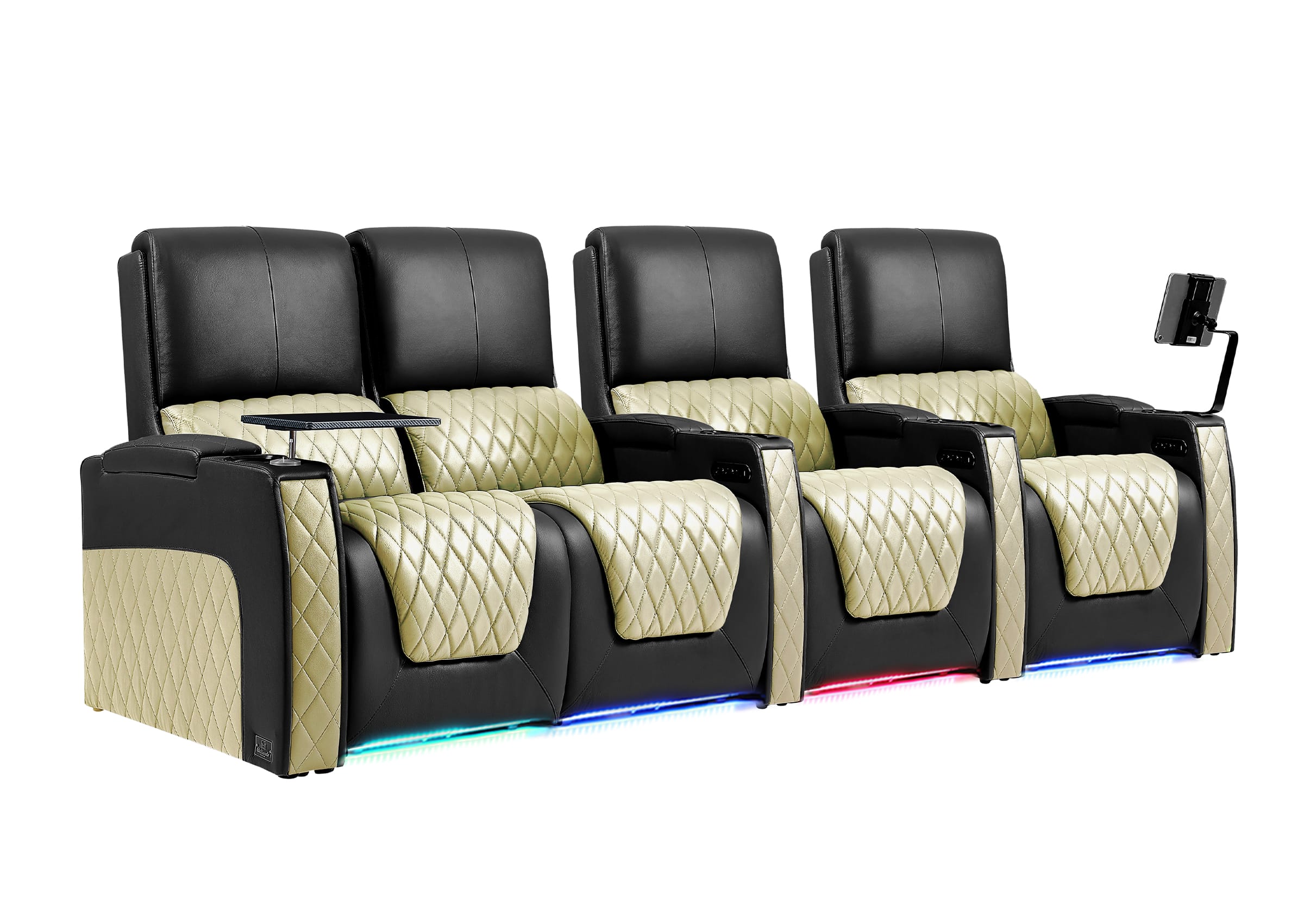 Weilianda AstroUltra Series Black Custom Two-Tone Movie Theater Chairs with Ambient Lighting & USB Ports 4-Seater