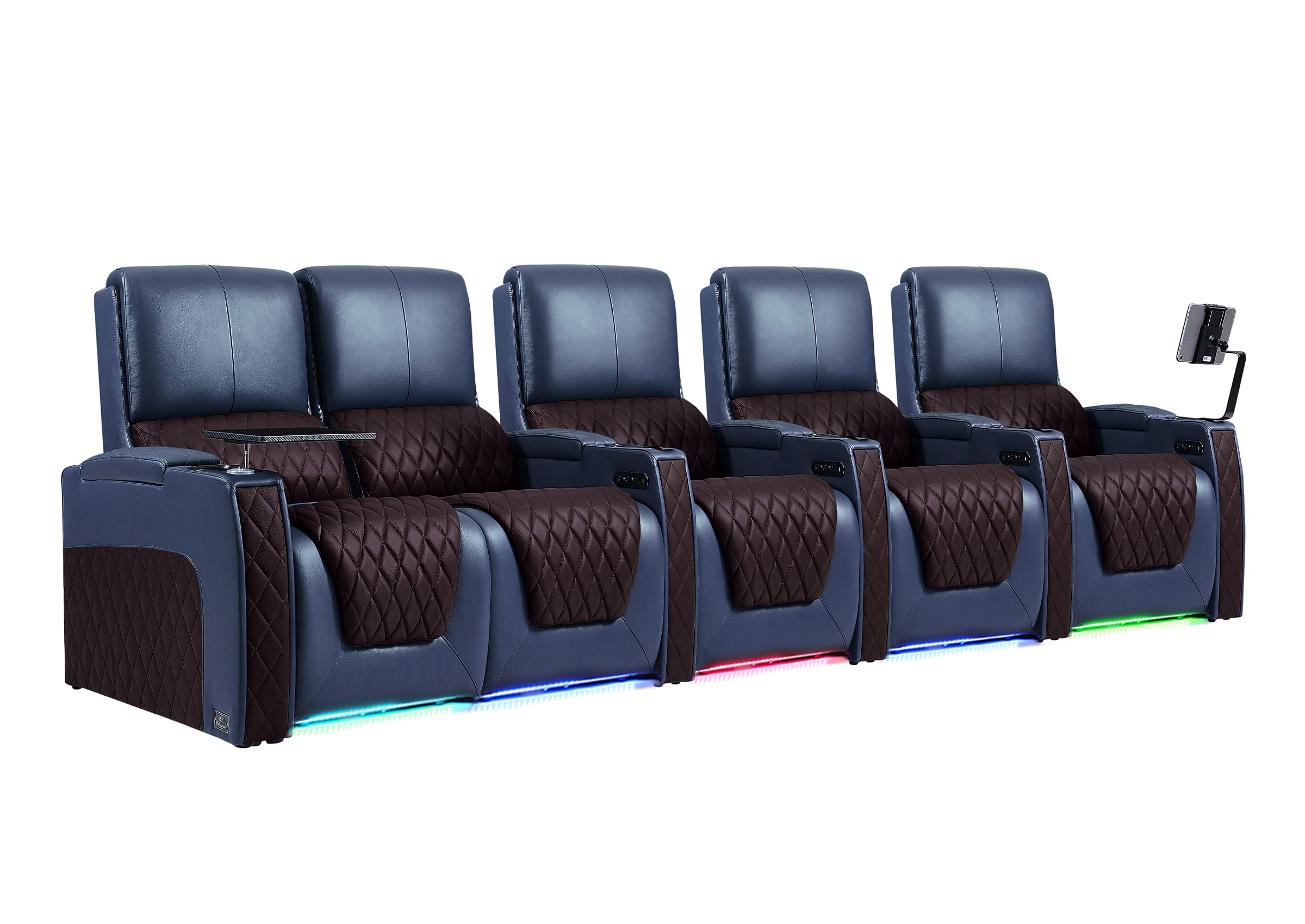 Weilianda AstroUltra Series Blue Custom Dual-Tone 5 Seater Couch Recliner with Adjustable Headrest & Lighting