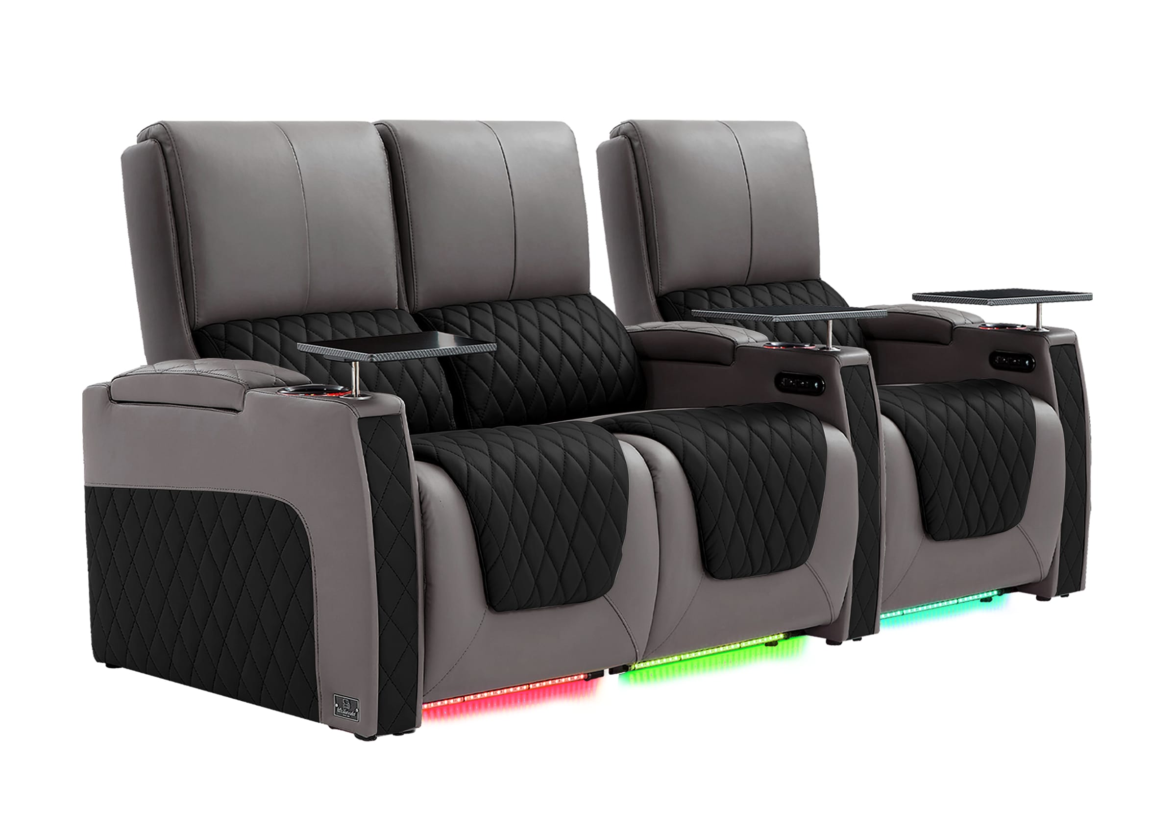 Weilianda AstroUltra Series Grey Custom Two-Tone 3-Seat Power Home Theater Recliner with Ambient Lighting