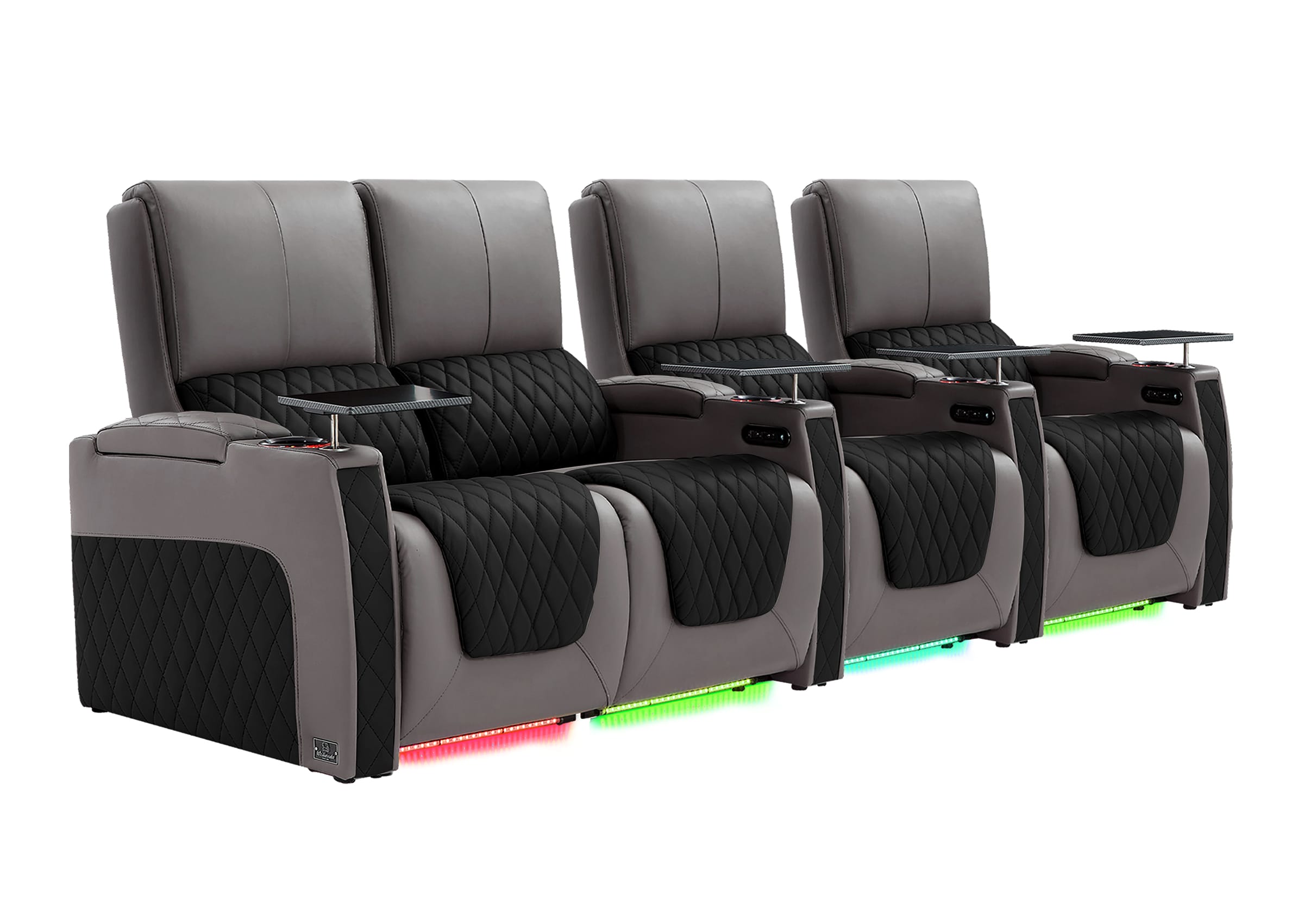 Weilianda AstroUltra Series Grey Custom Two-Tone 4 Seat Media Room Couch with Adjustable Headrest & Lighting