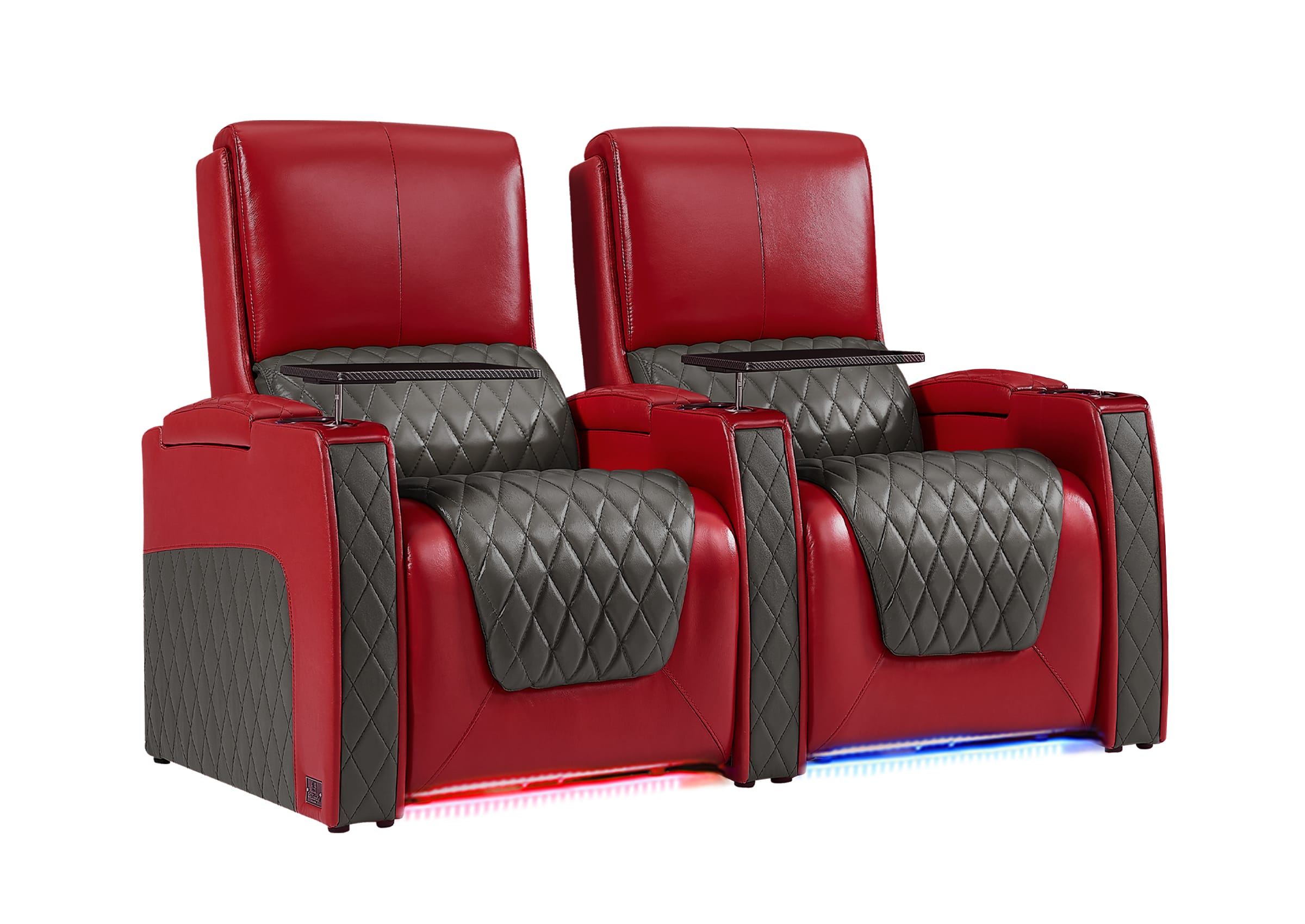 Weilianda AstroUltra Series Red Custom Dual-Tone Home Theater Loveseat Recliner with 7-Color LED Lighting