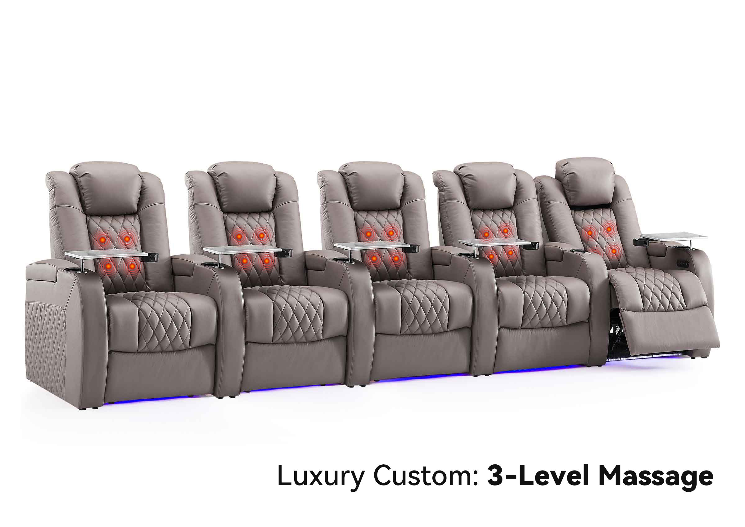 Weilianda Luxury Custom Massage 5-Seater Home Theater Recliners | 3-Level Massage, Top-Grain Leather, Zero Gravity & LED Ambient Lighting