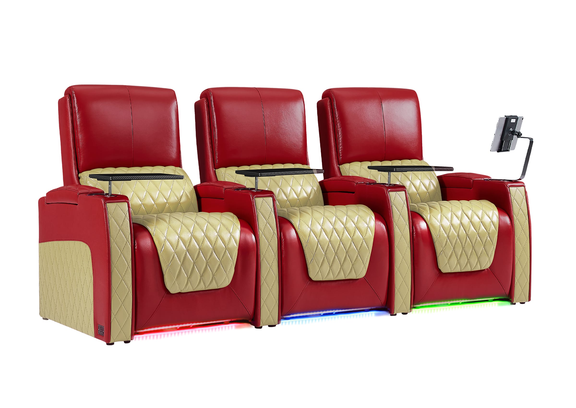 Weilianda AstroUltra Series Red Custom Two-Tone 3-Seat Movie Theater Seats with Adjustable Headrest