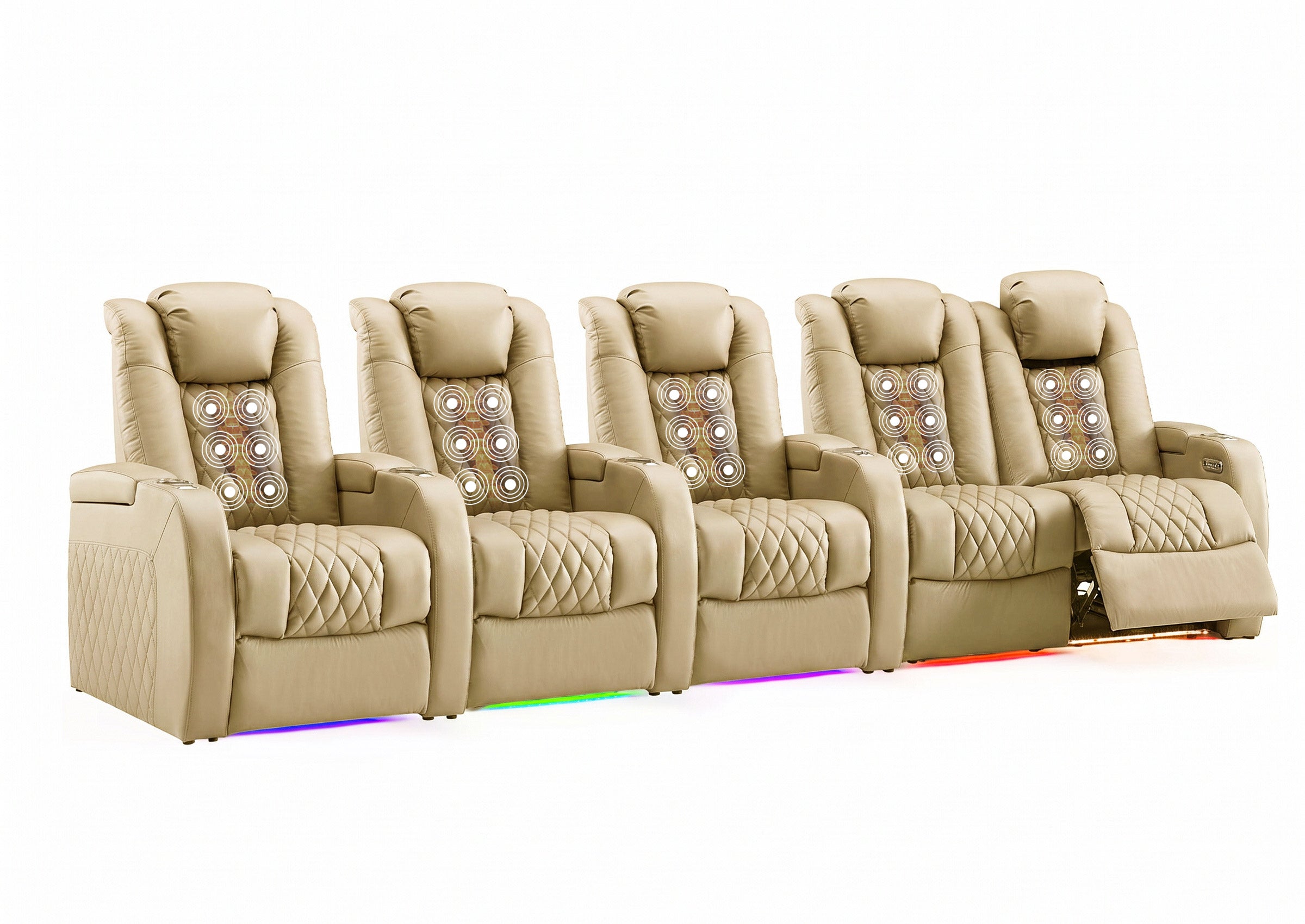 Weilianda FortLux Massage Series Custom 5-Seater Home Theater Recliners | 3-Level Massage, Top-Grain Leather, Zero Gravity & LED Ambient Lighting