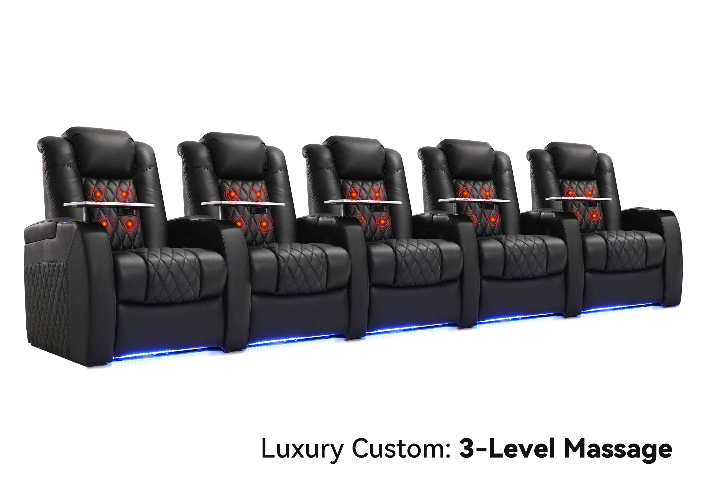 Weilianda Luxury Custom Massage 5-Seater Home Theater Recliners | 3-Level Massage, Top-Grain Leather, Zero Gravity & LED Ambient Lighting