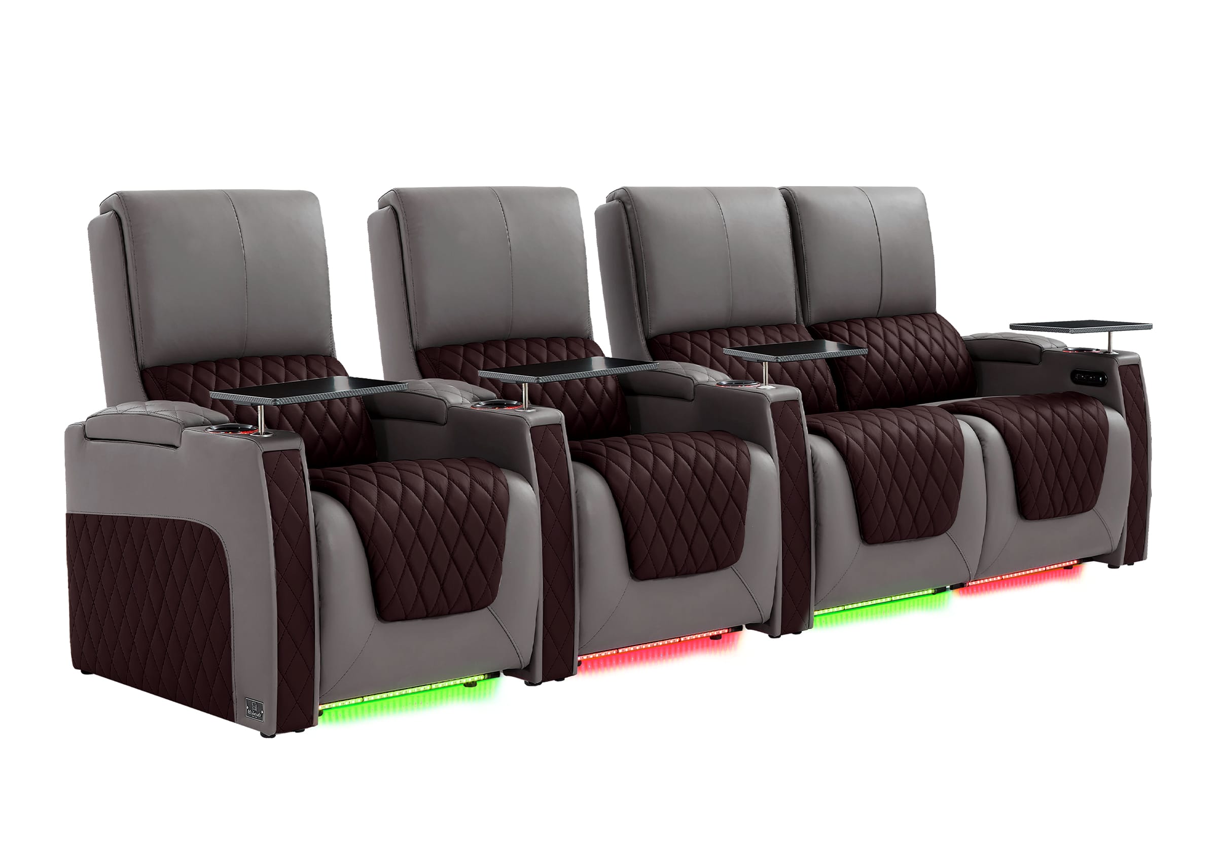 Weilianda AstroUltra Series Grey Custom Two-Tone 4 Seat Media Room Couch with Adjustable Headrest & Lighting