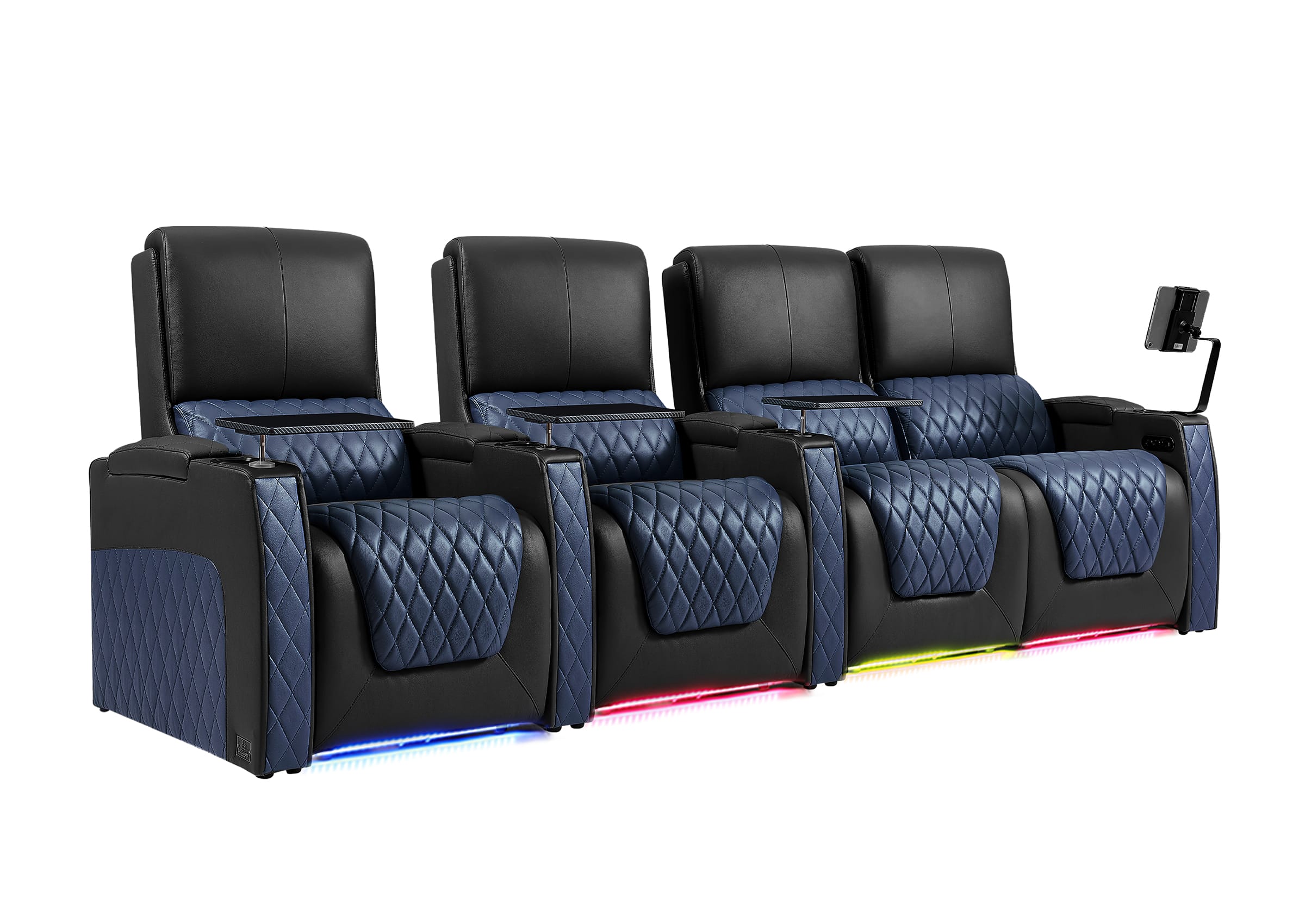 Weilianda AstroUltra Series Black Custom Two-Tone Movie Theater Chairs with Ambient Lighting & USB Ports 4-Seater