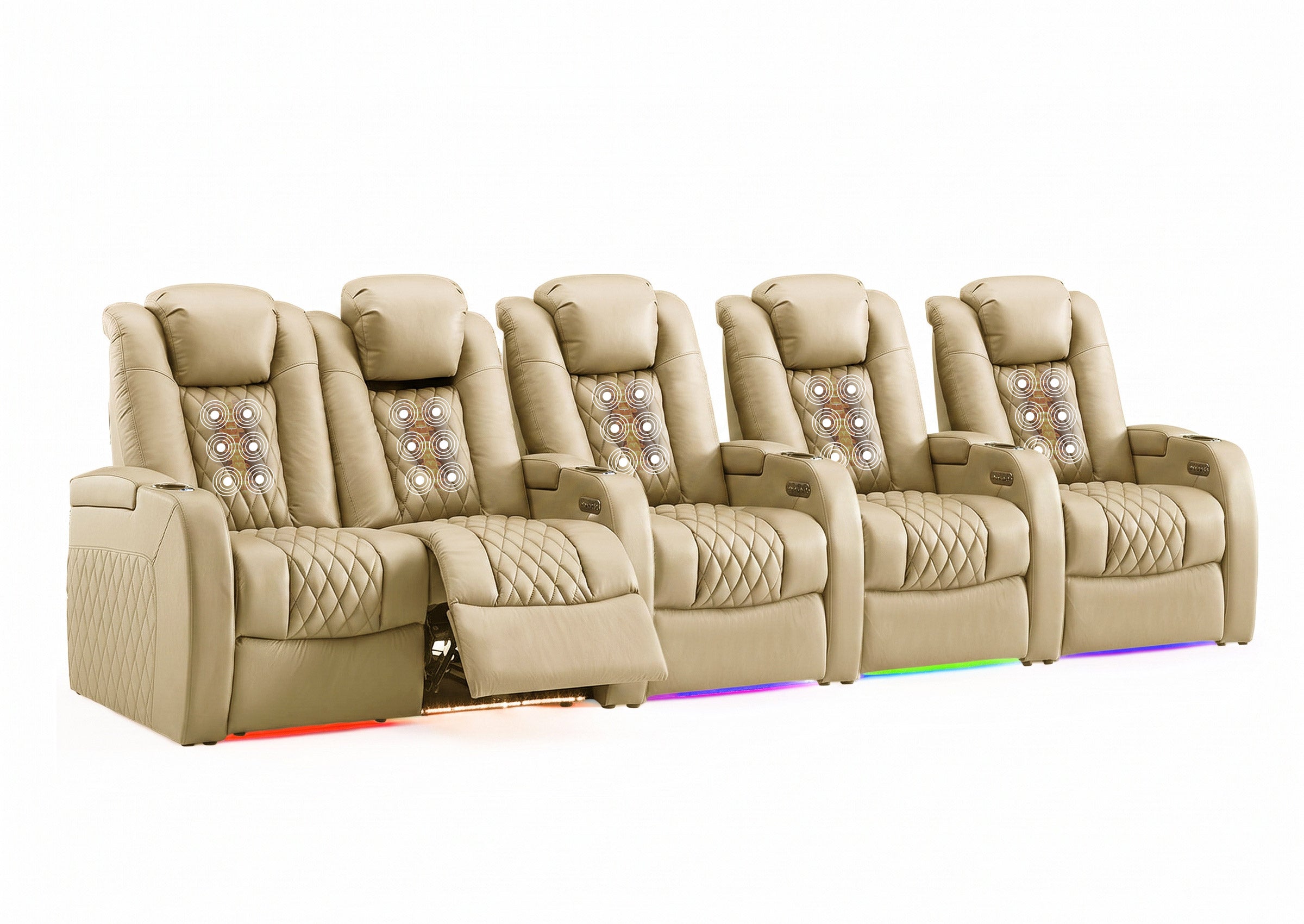 Weilianda FortLux Massage Series Custom 5-Seater Home Theater Recliners | 3-Level Massage, Top-Grain Leather, Zero Gravity & LED Ambient Lighting