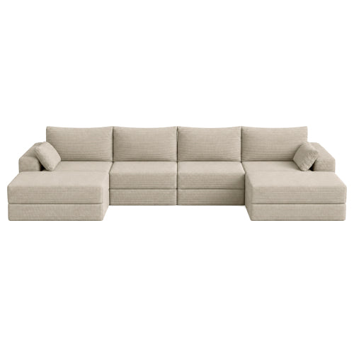 Cozy 100" L-Shaped Modular Floor Sectional with 5 Plush Pillows