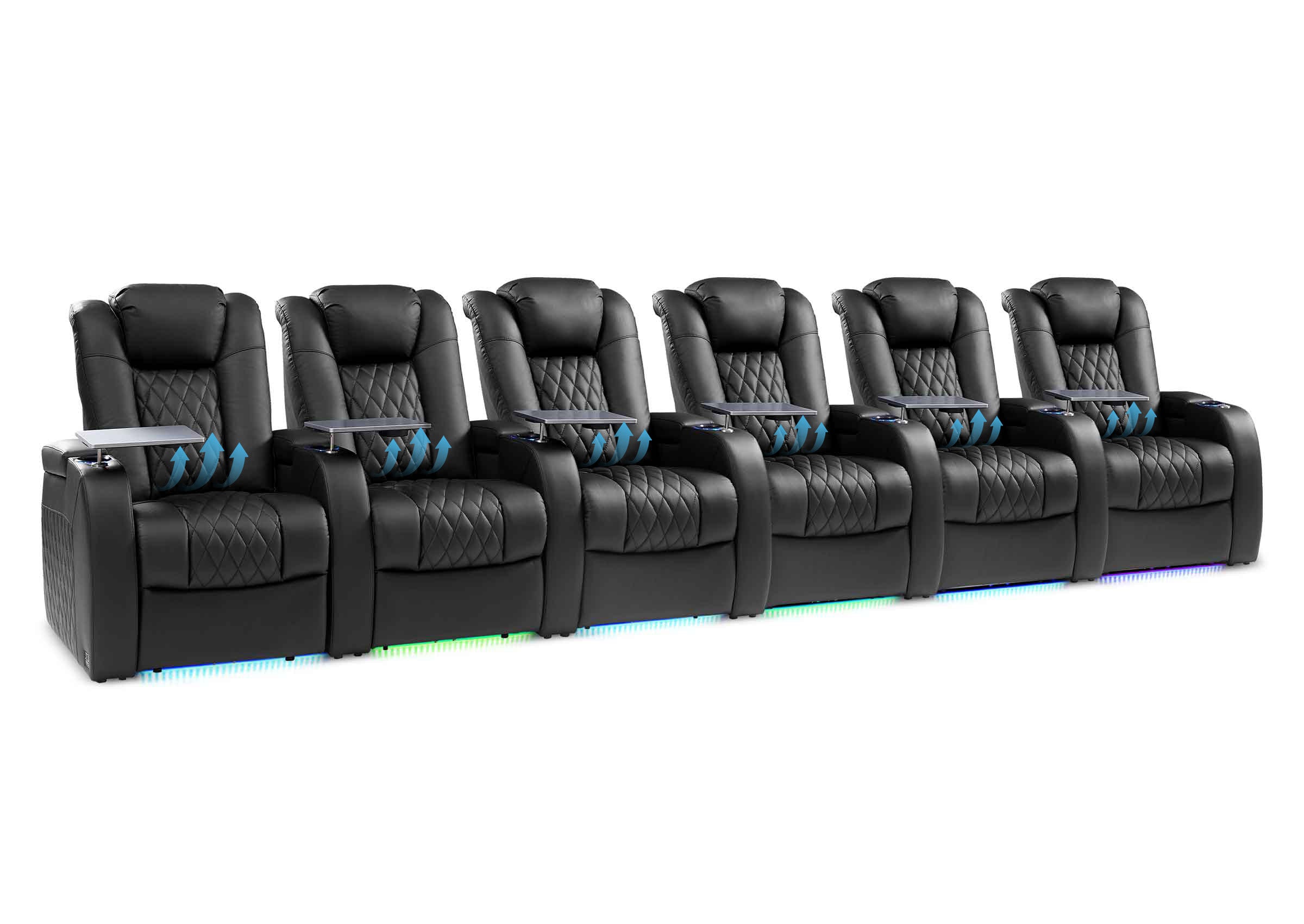 Weilianda FortLux Lumbar Series Row of 6 Recliners | Built-In Adjustable Power Lumbar Support, Zero Gravity, 7-color LED Base Lighting