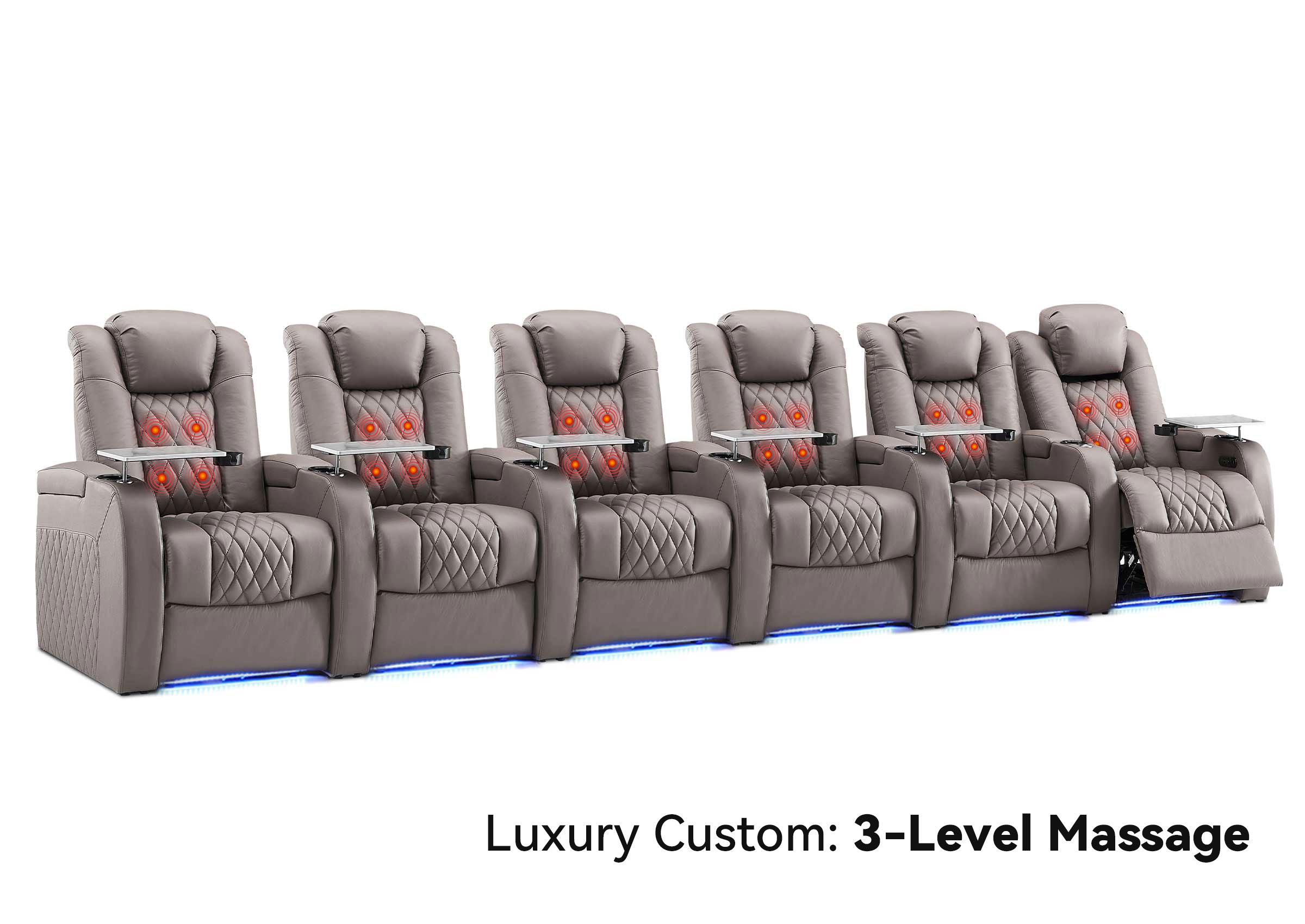 Weilianda Luxury Custom Massage 6-Seat Home Theater Recliners | 3-Level Massage, Zero Gravity & LED Ambient Lighting