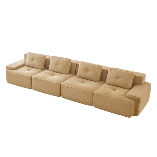 Oversized 6-Seater V-Shaped Corduroy Sectional with Dual Movable Ottomans