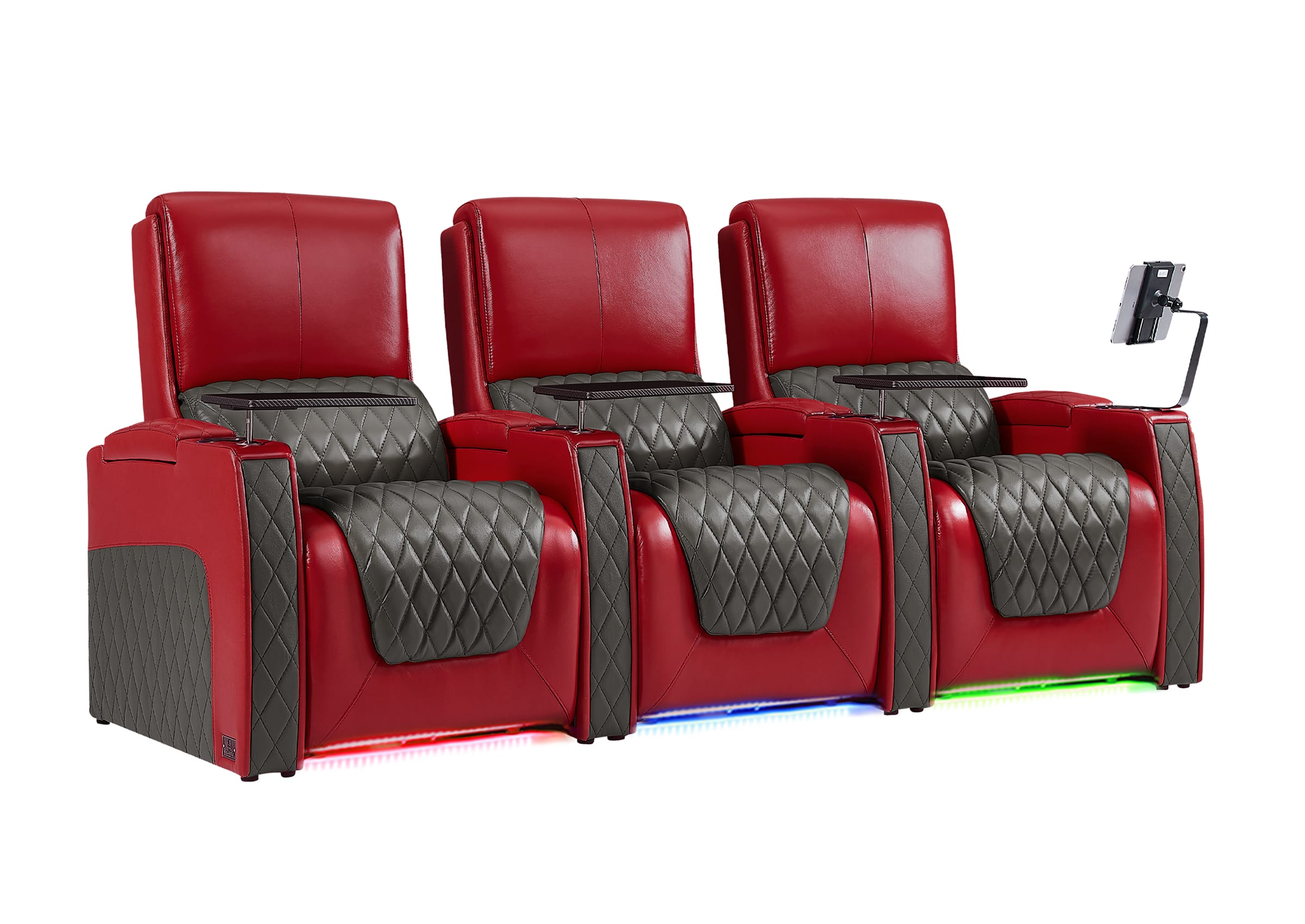Weilianda AstroUltra Series Red Custom Two-Tone 3-Seat Movie Theater Seats with Adjustable Headrest