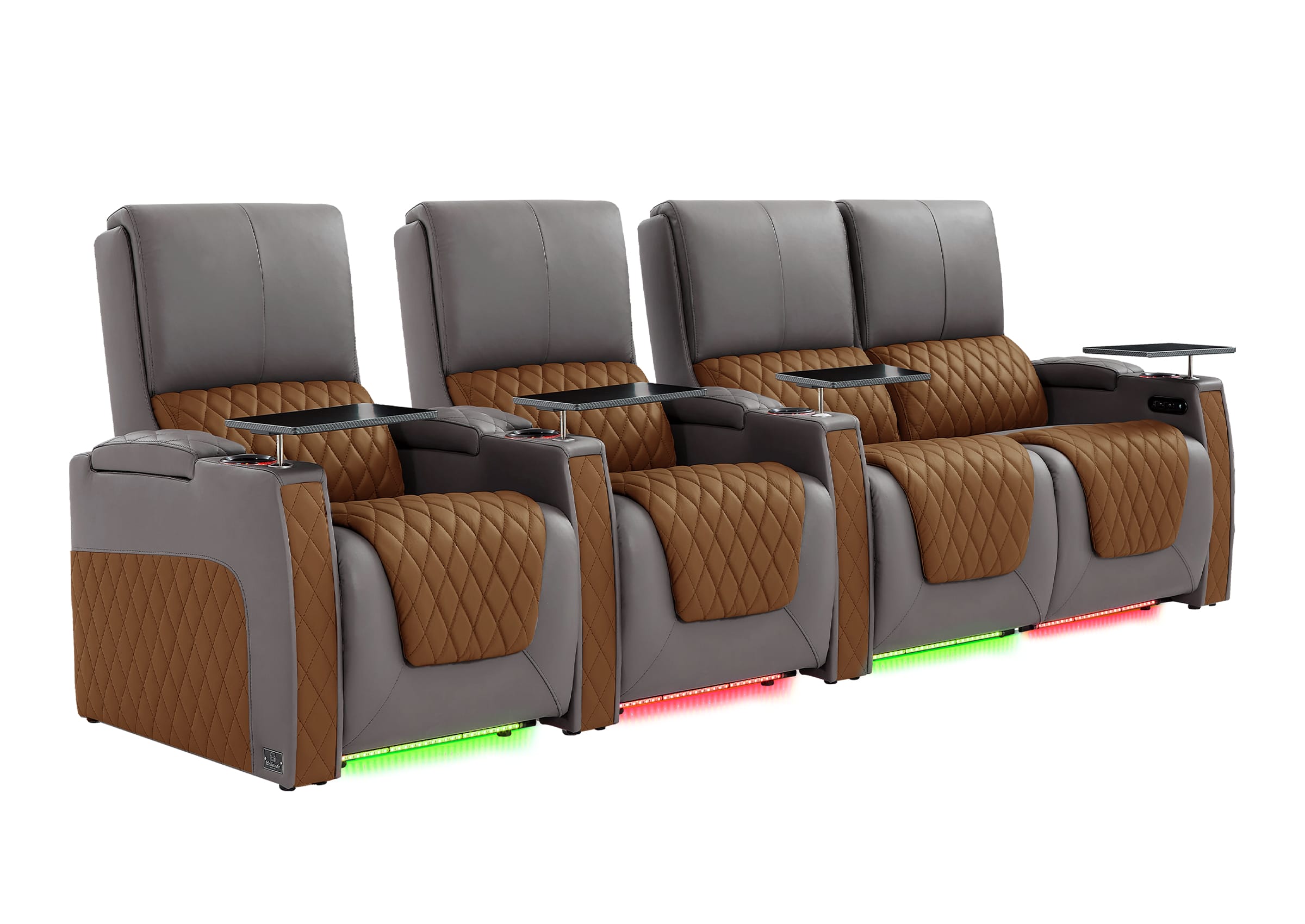 Weilianda AstroUltra Series Grey Custom Two-Tone 4 Seat Media Room Couch with Adjustable Headrest & Lighting