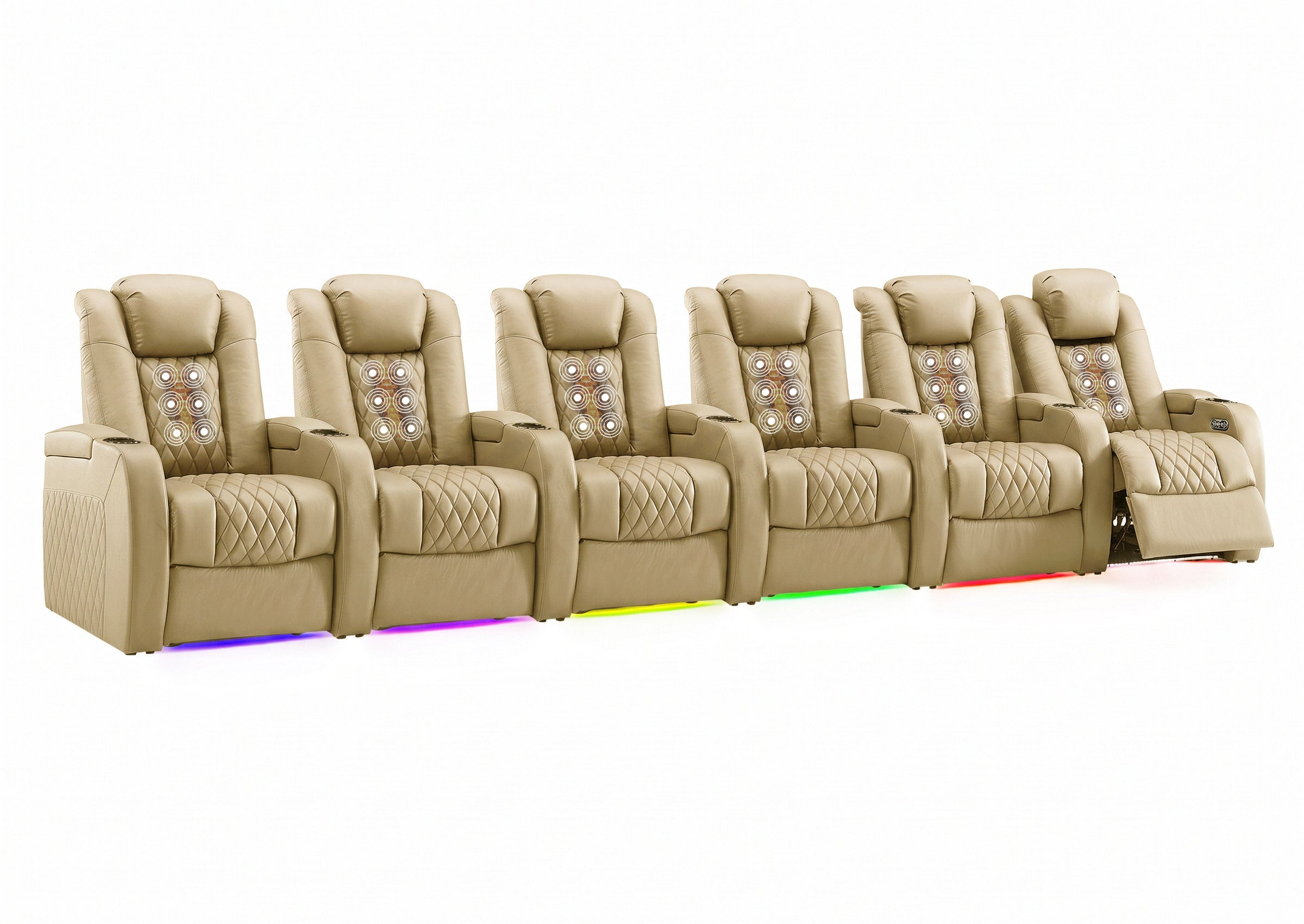Weilianda FortLux Massage Series Custom 6-Seat Home Theater Recliners | 3-Level Massage, Zero Gravity & LED Ambient Lighting