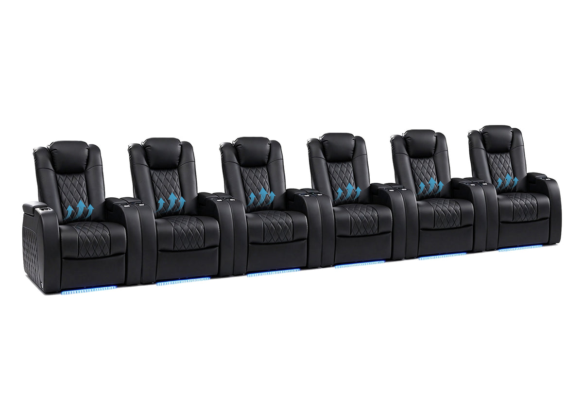 Weilianda FortLux Lumbar Series Row of 6 Recliners | Built-In Adjustable Power Lumbar Support, Zero Gravity, 7-color LED Base Lighting