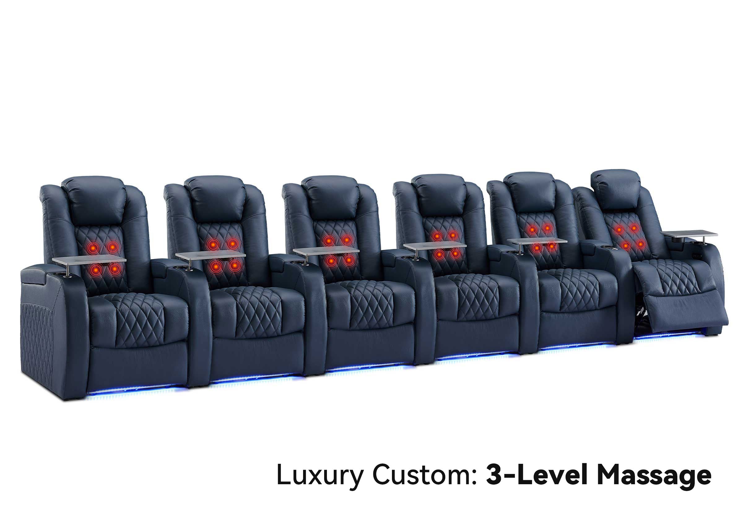 Weilianda Luxury Custom Massage 6-Seat Home Theater Recliners | 3-Level Massage, Zero Gravity & LED Ambient Lighting