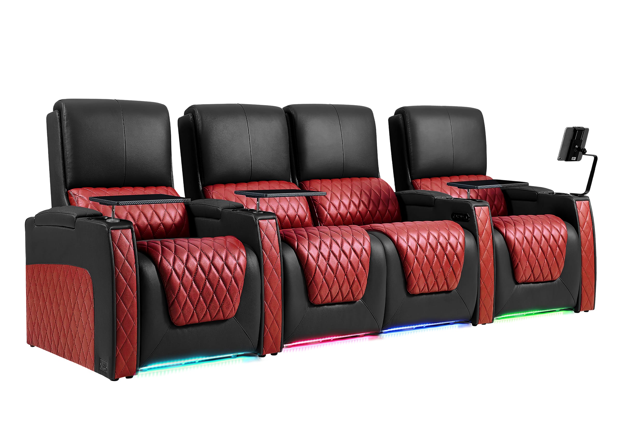 Weilianda AstroUltra Series Black Custom Two-Tone Movie Theater Chairs with Ambient Lighting & USB Ports 4-Seater