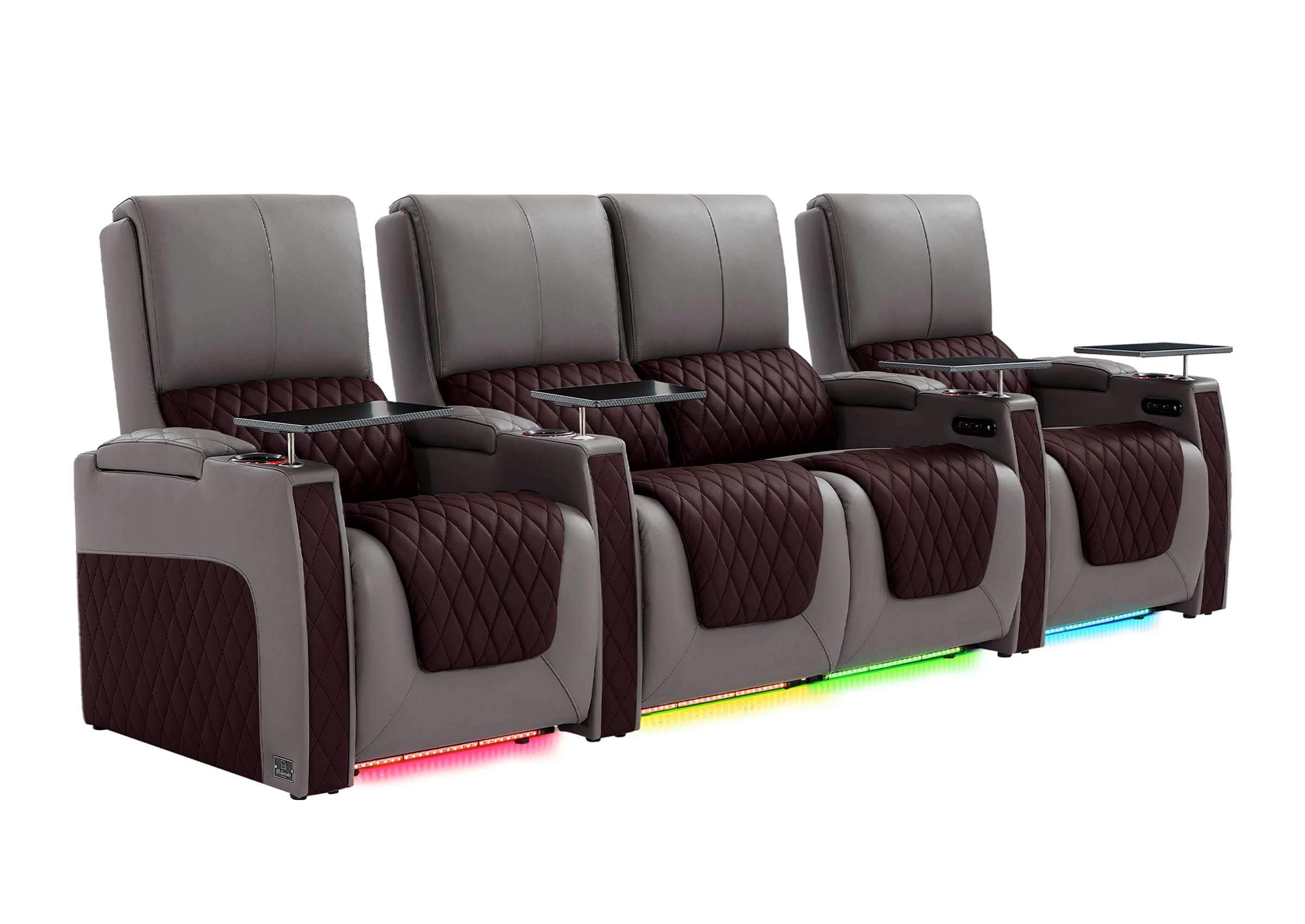 Weilianda AstroUltra Series Grey Custom Two-Tone 4 Seat Media Room Couch with Adjustable Headrest & Lighting