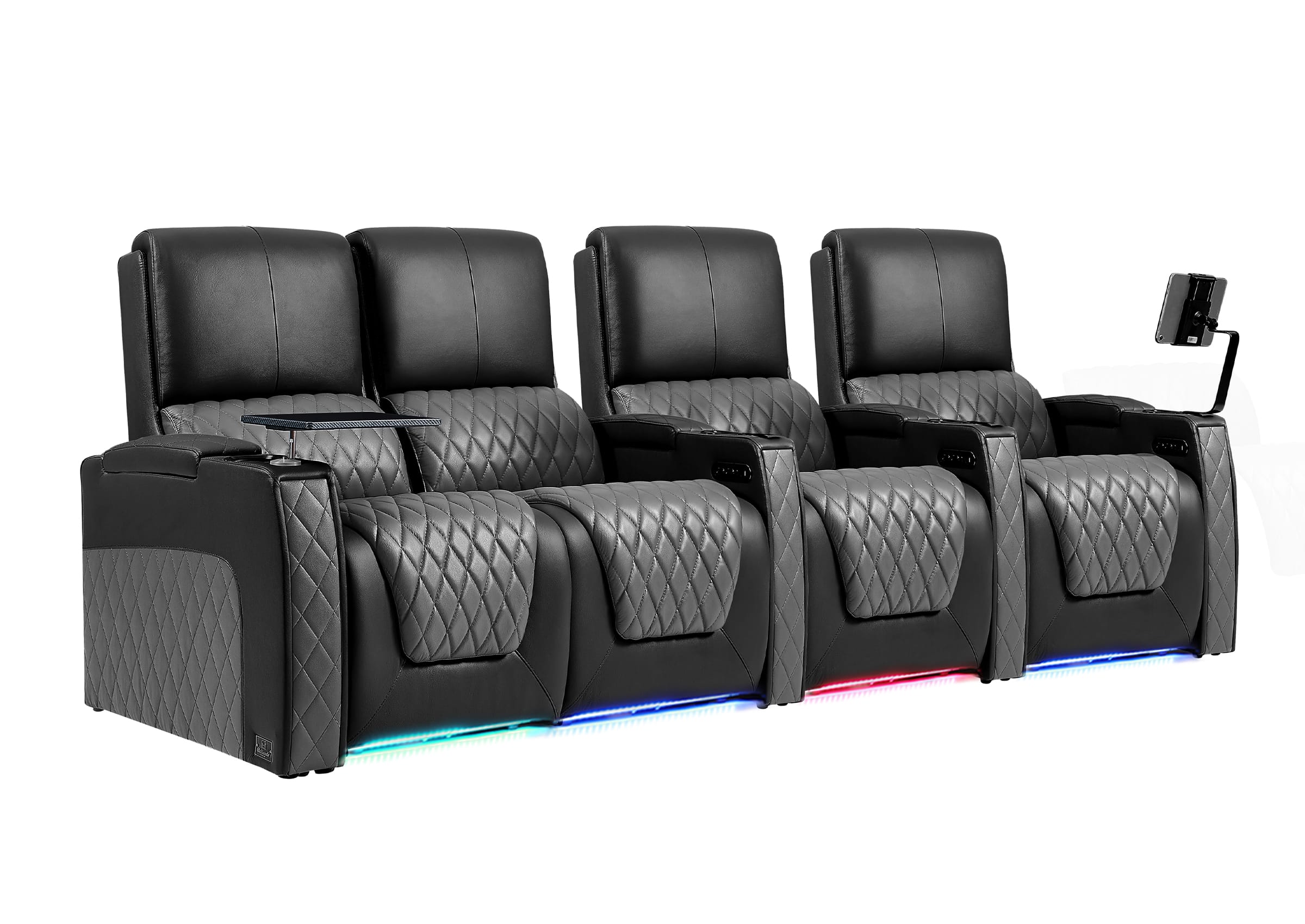 Weilianda AstroUltra Series Black Custom Two-Tone Movie Theater Chairs with Ambient Lighting & USB Ports 4-Seater